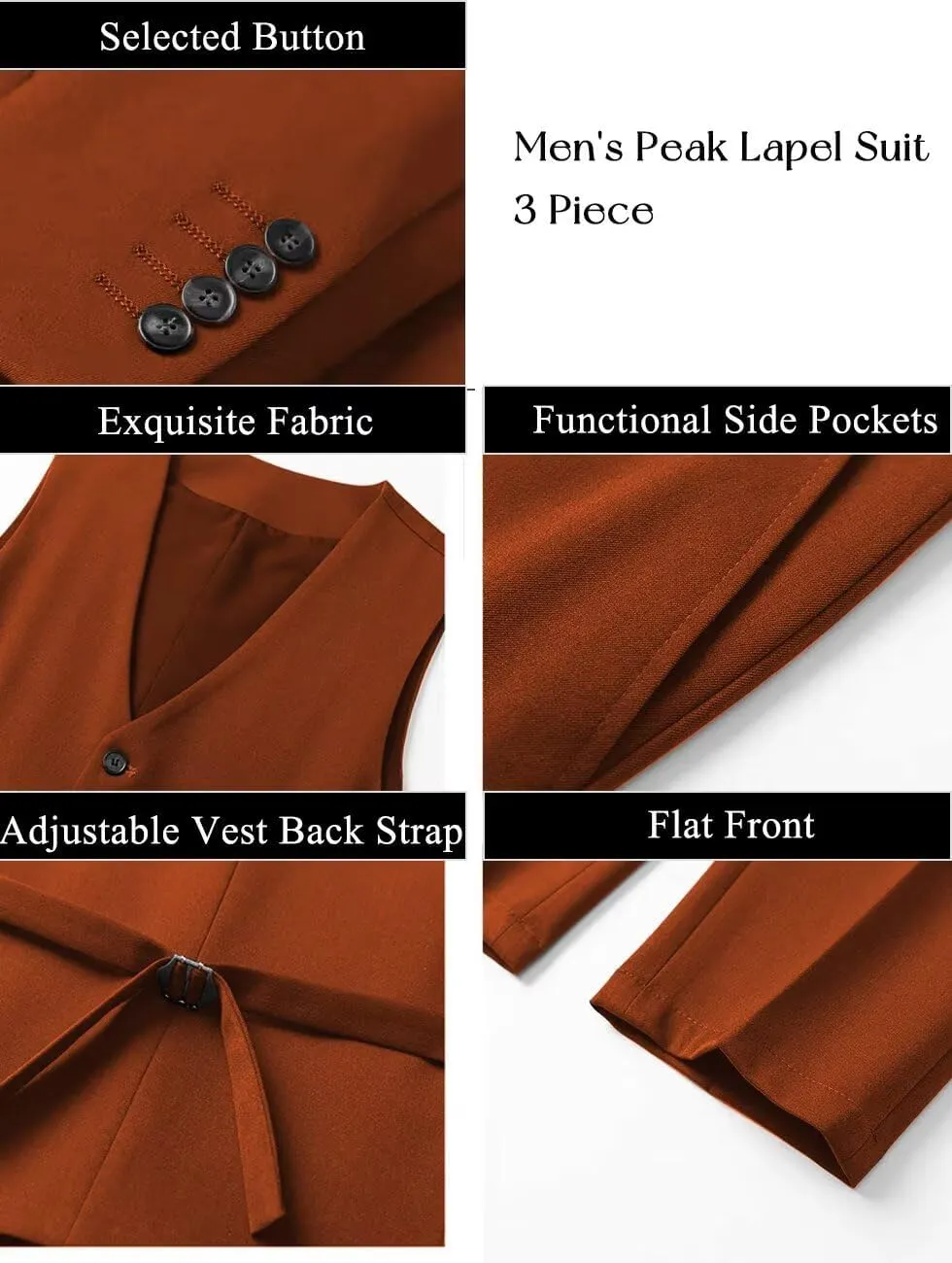3 Piece Suits for Men Wedding Slim Fit Man Suit Sets Single Breasted Two Button Peak Lapel Blazer Vest Pants Set