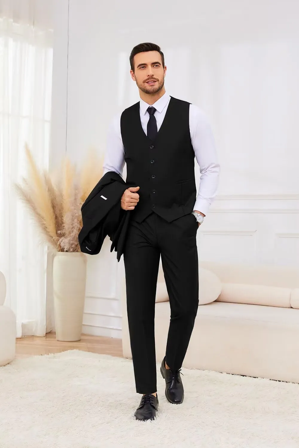 3 Piece Suits for Men Wedding Slim Fit Man Suit Sets Single Breasted Two Button Peak Lapel Blazer Vest Pants Set