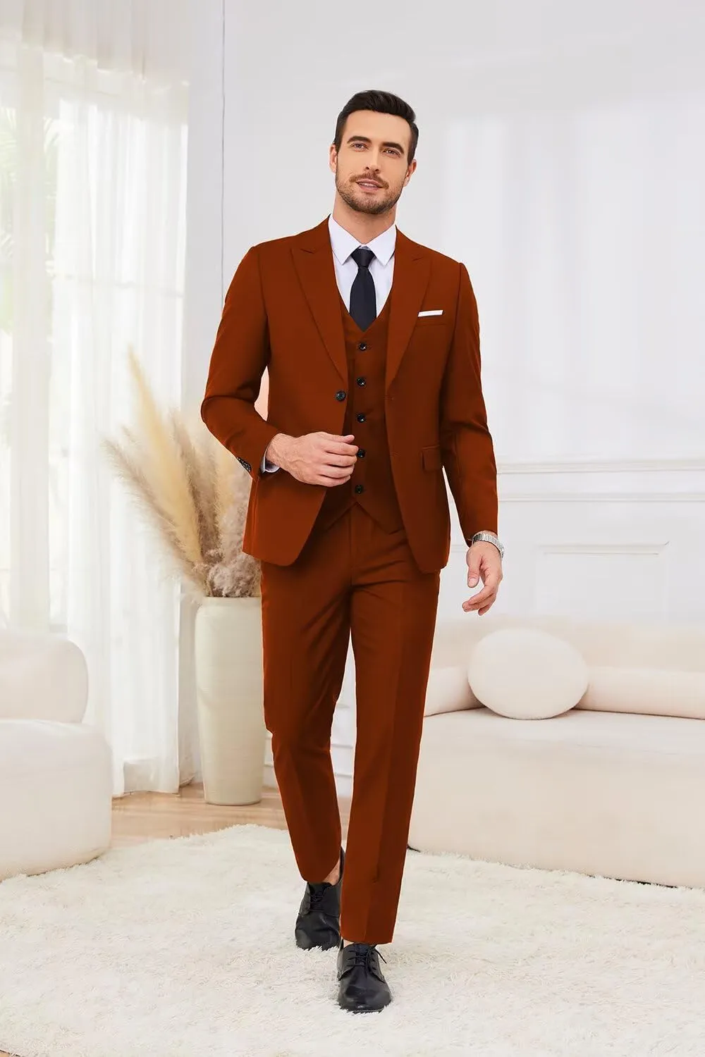 3 Piece Suits for Men Wedding Slim Fit Man Suit Sets Single Breasted Two Button Peak Lapel Blazer Vest Pants Set