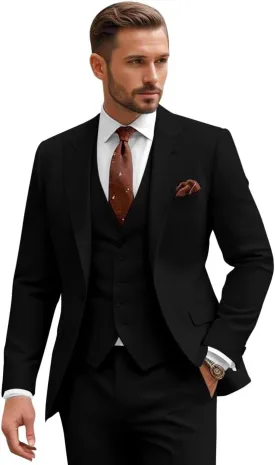 3 Piece Suits for Men Wedding Slim Fit Man Suit Sets Single Breasted Two Button Peak Lapel Blazer Vest Pants Set
