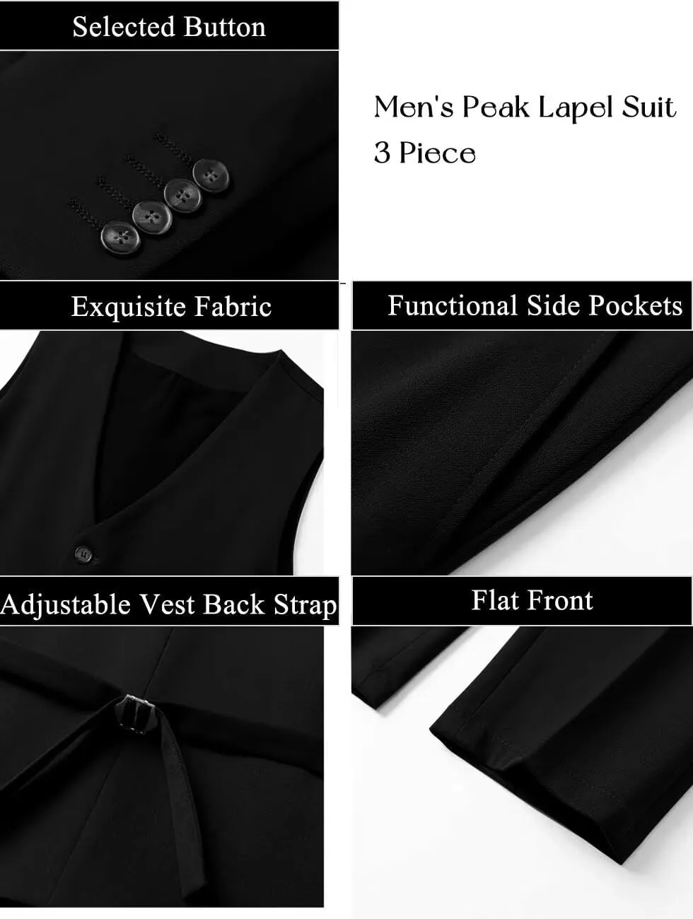 3 Piece Suits for Men Wedding Slim Fit Man Suit Sets Single Breasted Two Button Peak Lapel Blazer Vest Pants Set
