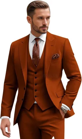 3 Piece Suits for Men Wedding Slim Fit Man Suit Sets Single Breasted Two Button Peak Lapel Blazer Vest Pants Set