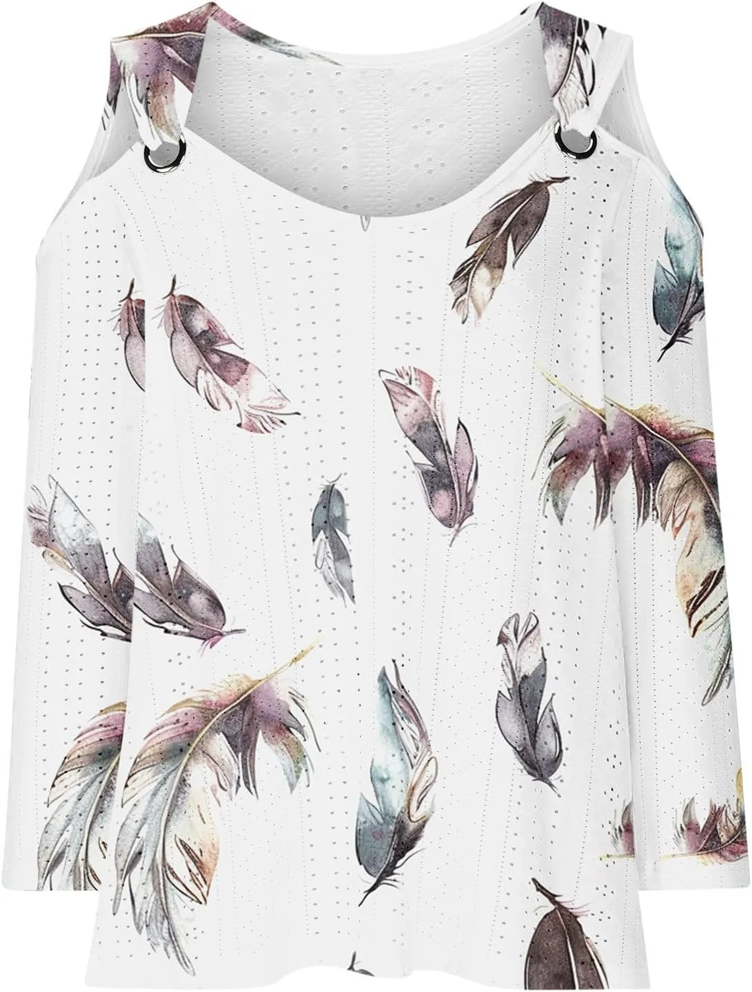 3/4 Length Sleeve Cold Shoulder Womens Plus Size Eyelet Tops Summer Casual Blouse Trendy Dressy Boho Floral Shirts