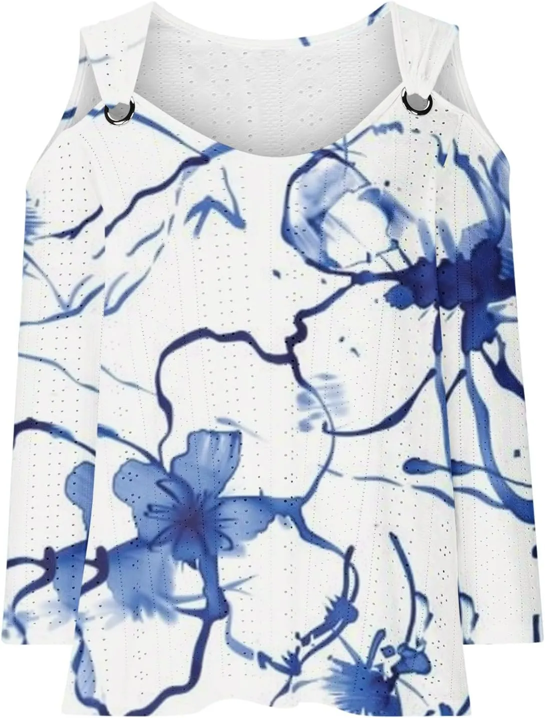 3/4 Length Sleeve Cold Shoulder Womens Plus Size Eyelet Tops Summer Casual Blouse Trendy Dressy Boho Floral Shirts