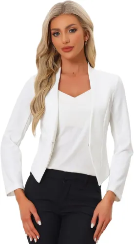 Allegra K Women's Work Office Suit Collarless Casual Cropped Blazer Jacket