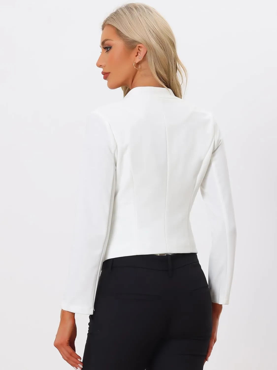 Allegra K Women's Work Office Suit Collarless Casual Cropped Blazer Jacket
