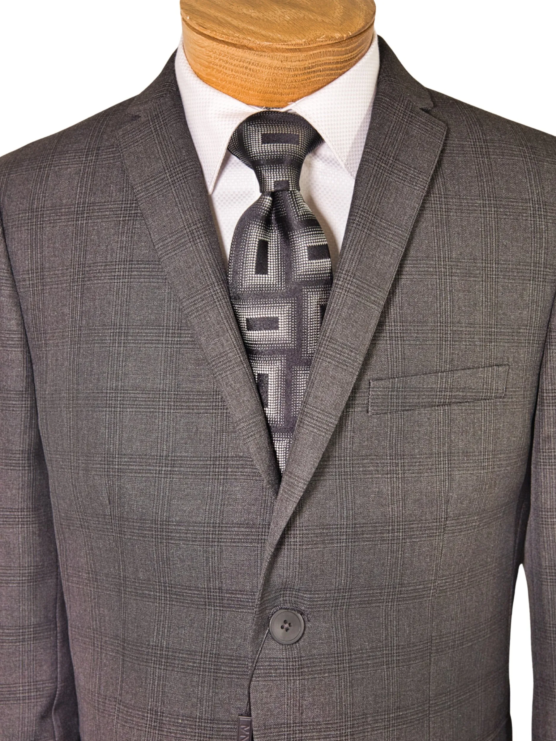 Andrew Marc 35361 Boy's Skinny Fit Suit - Windowpane - Dark Charcoal