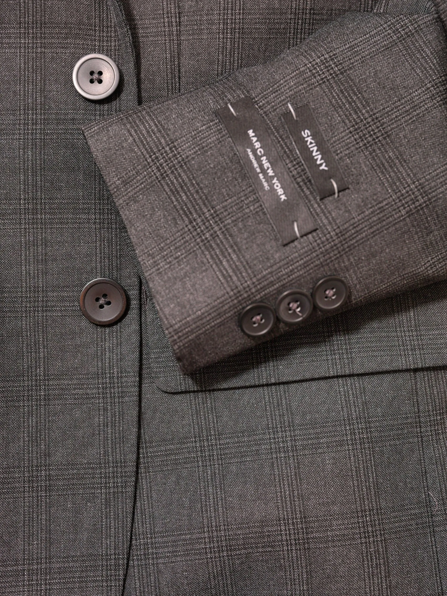 Andrew Marc 35361 Boy's Skinny Fit Suit - Windowpane - Dark Charcoal