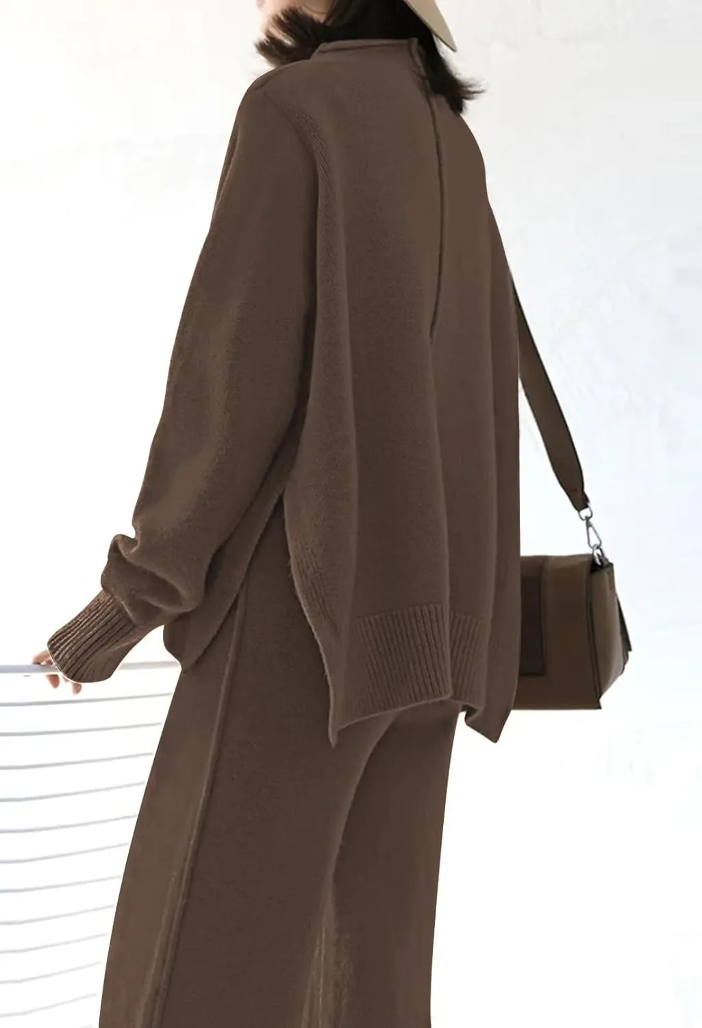 AOHITE Womens 2 Piece Outfit Set Long Sleeve Knit Pullover Sweater Top and Wide Leg Pants Sweatsuit