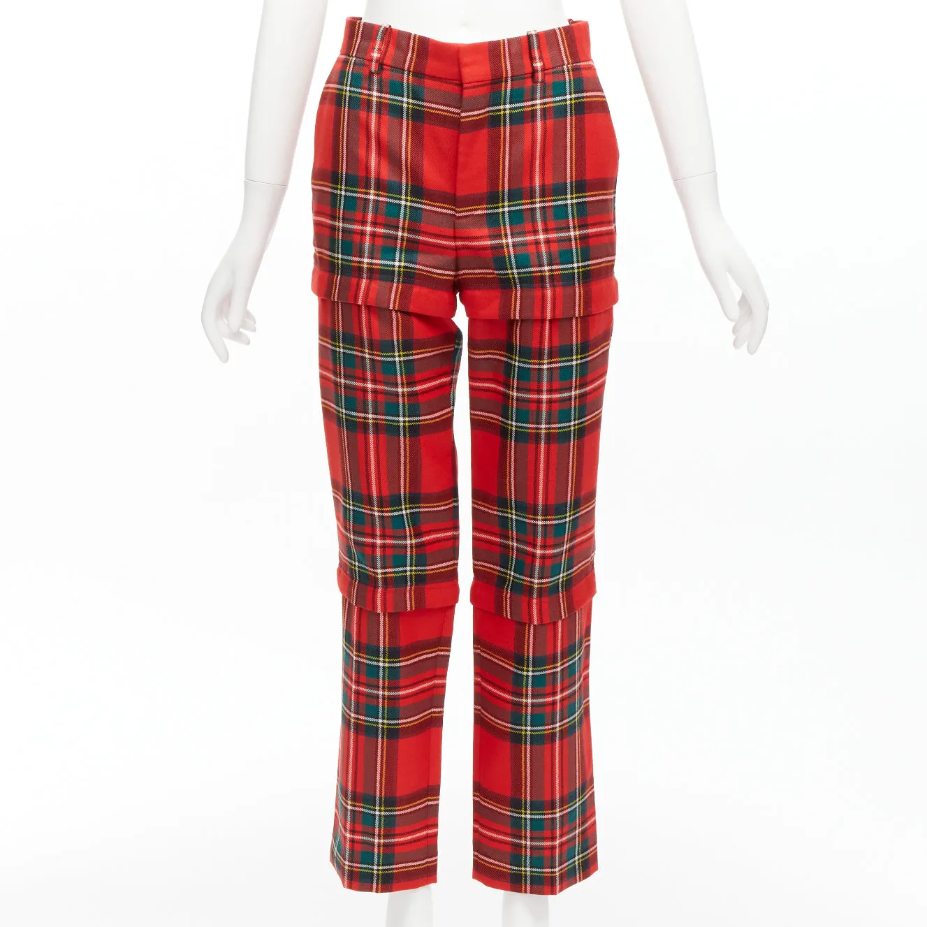 BALENCIAGA 2017 Runway red green punk plaid detachable zipper pants FR34 XS