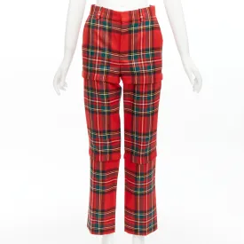 BALENCIAGA 2017 Runway red green punk plaid detachable zipper pants FR34 XS