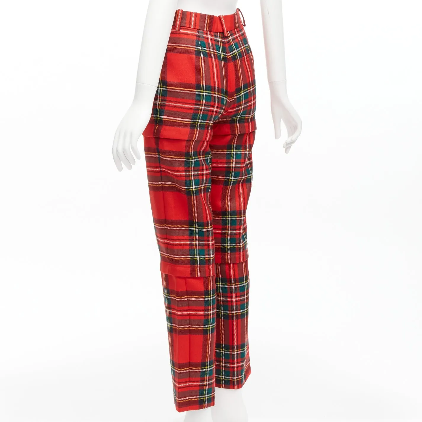BALENCIAGA 2017 Runway red green punk plaid detachable zipper pants FR34 XS