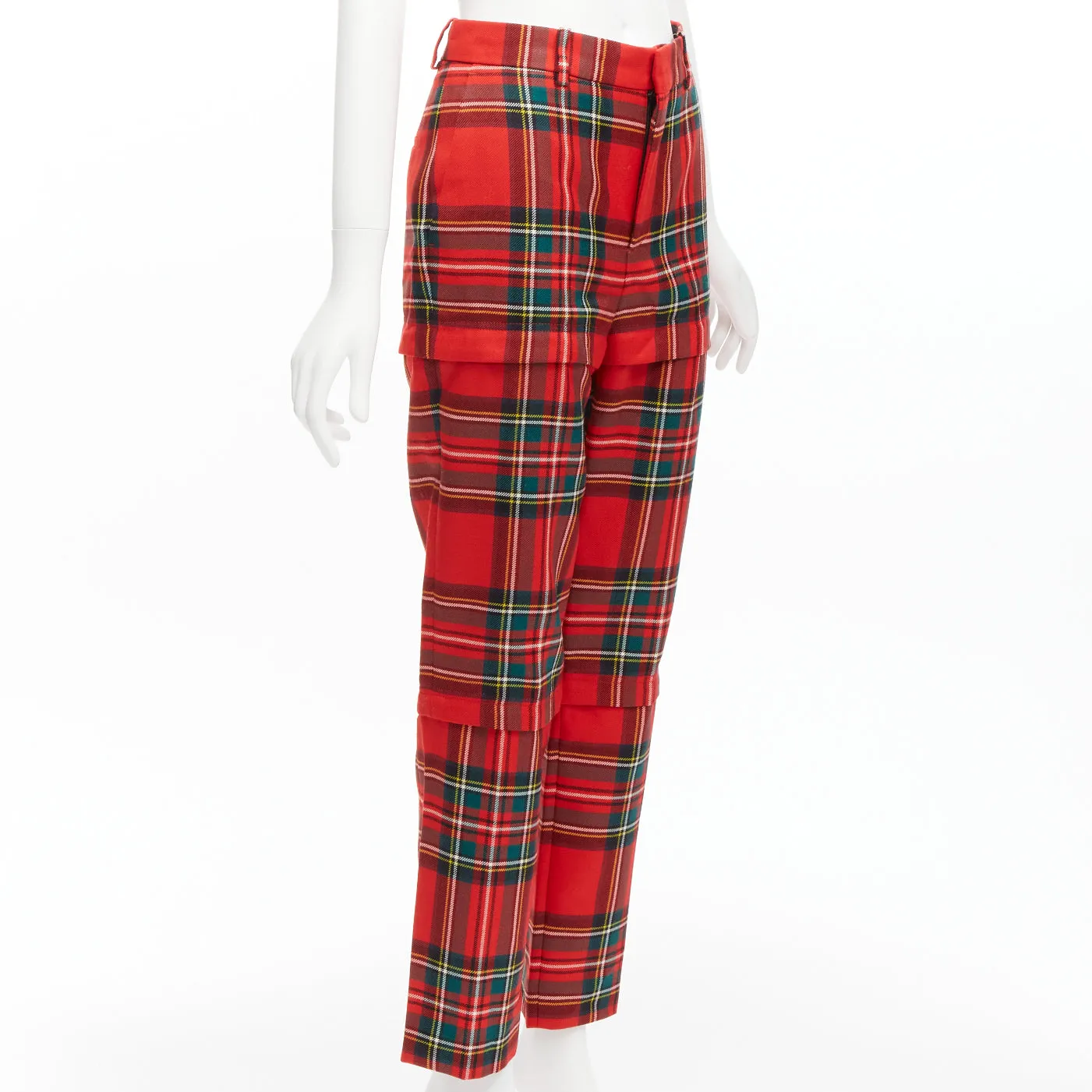 BALENCIAGA 2017 Runway red green punk plaid detachable zipper pants FR34 XS