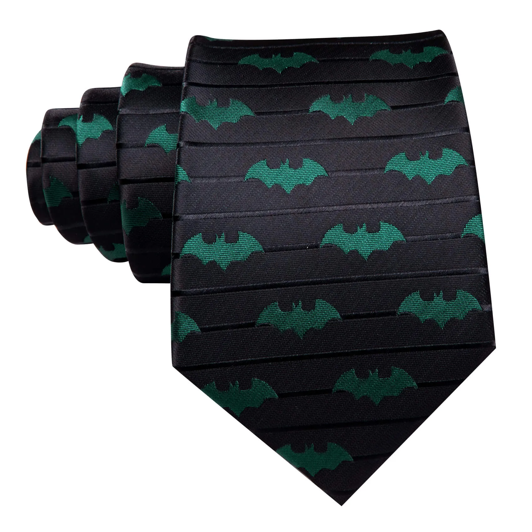 Barry Wang Black Tie Green Novelty Bat Men's Silk Tie Hanky Cufflinks Set