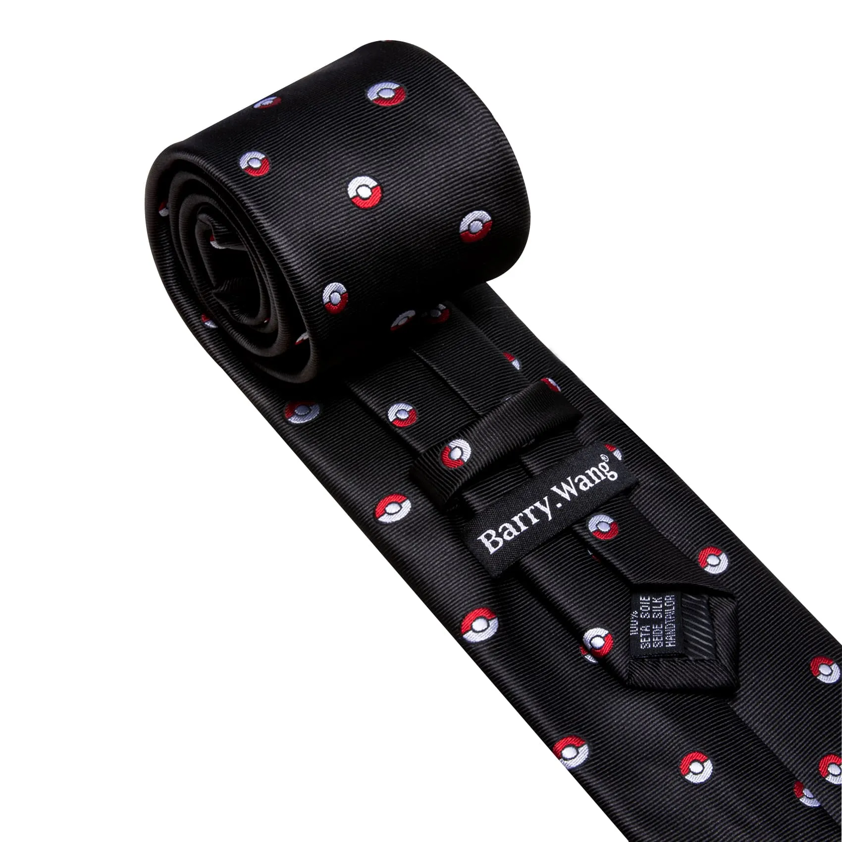 Barry Wang Black Tie Pokemon Pattern Novelty Necktie Set for Men