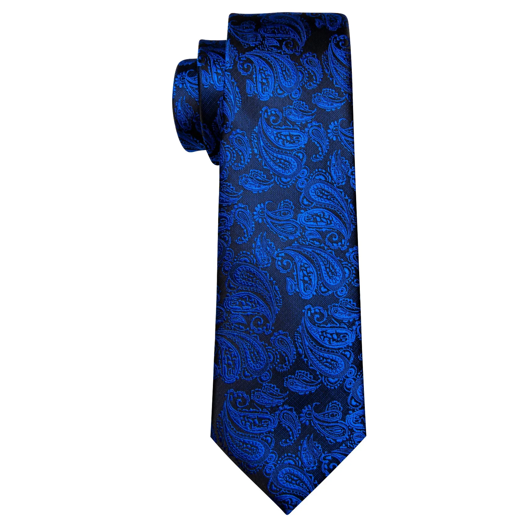 Barry Wang Blue Paisley Tie 63" Extra Long Ties Hanky Cufflinks Set