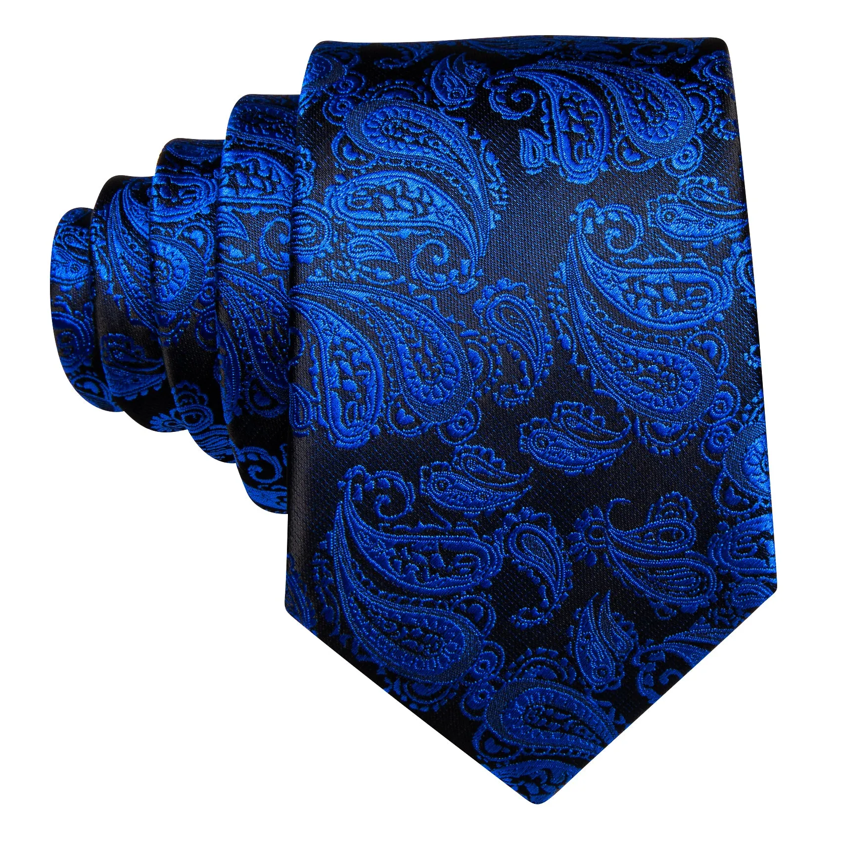 Barry Wang Blue Paisley Tie 63" Extra Long Ties Hanky Cufflinks Set