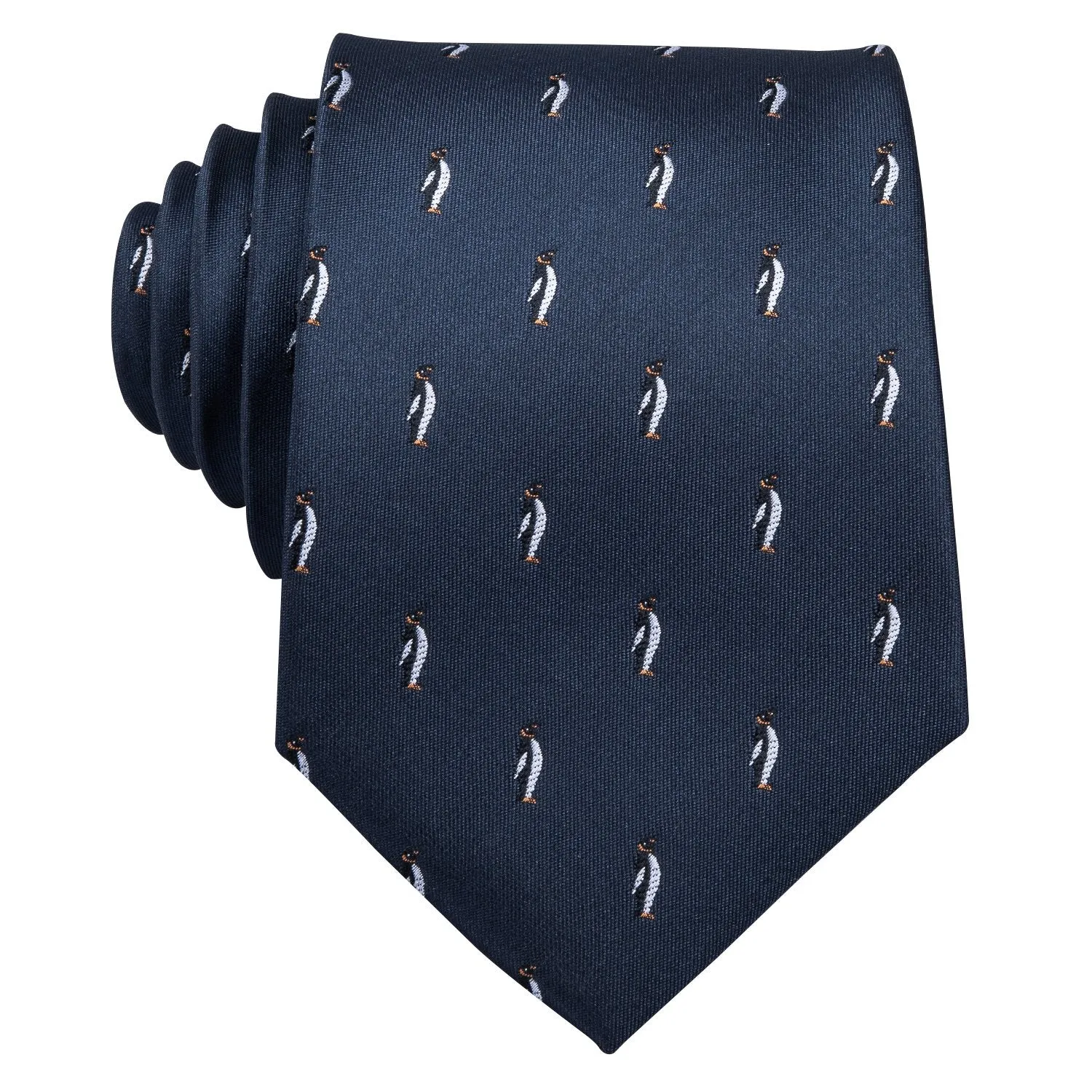 Barry Wang Blue Tie Penguin Novelty Silk Men's Tie Hanky Cufflinks Set