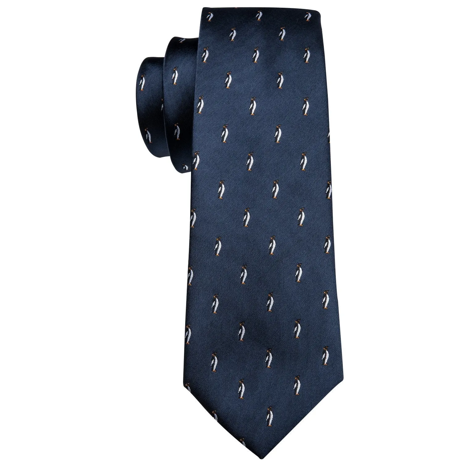 Barry Wang Blue Tie Penguin Novelty Silk Men's Tie Hanky Cufflinks Set