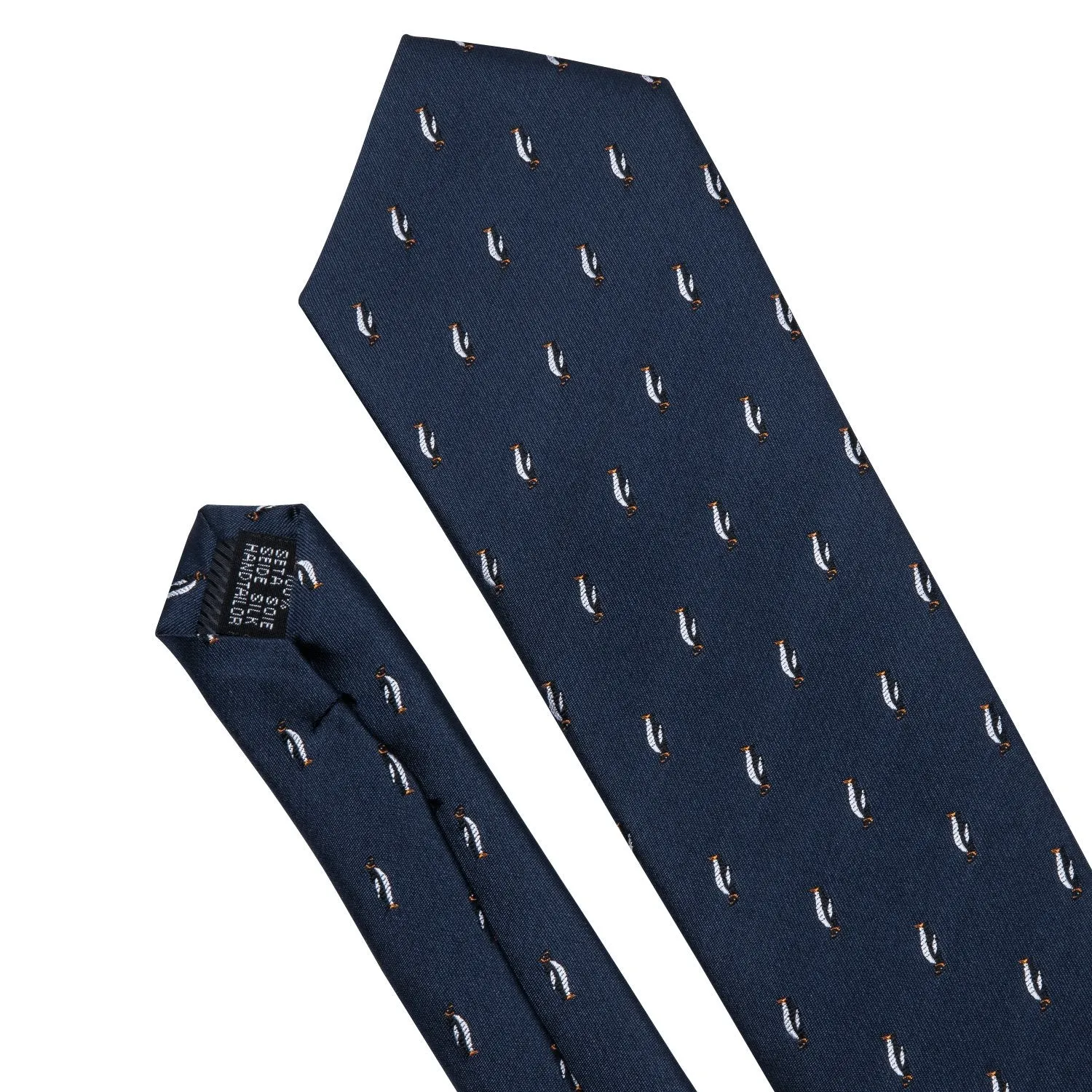 Barry Wang Blue Tie Penguin Novelty Silk Men's Tie Hanky Cufflinks Set