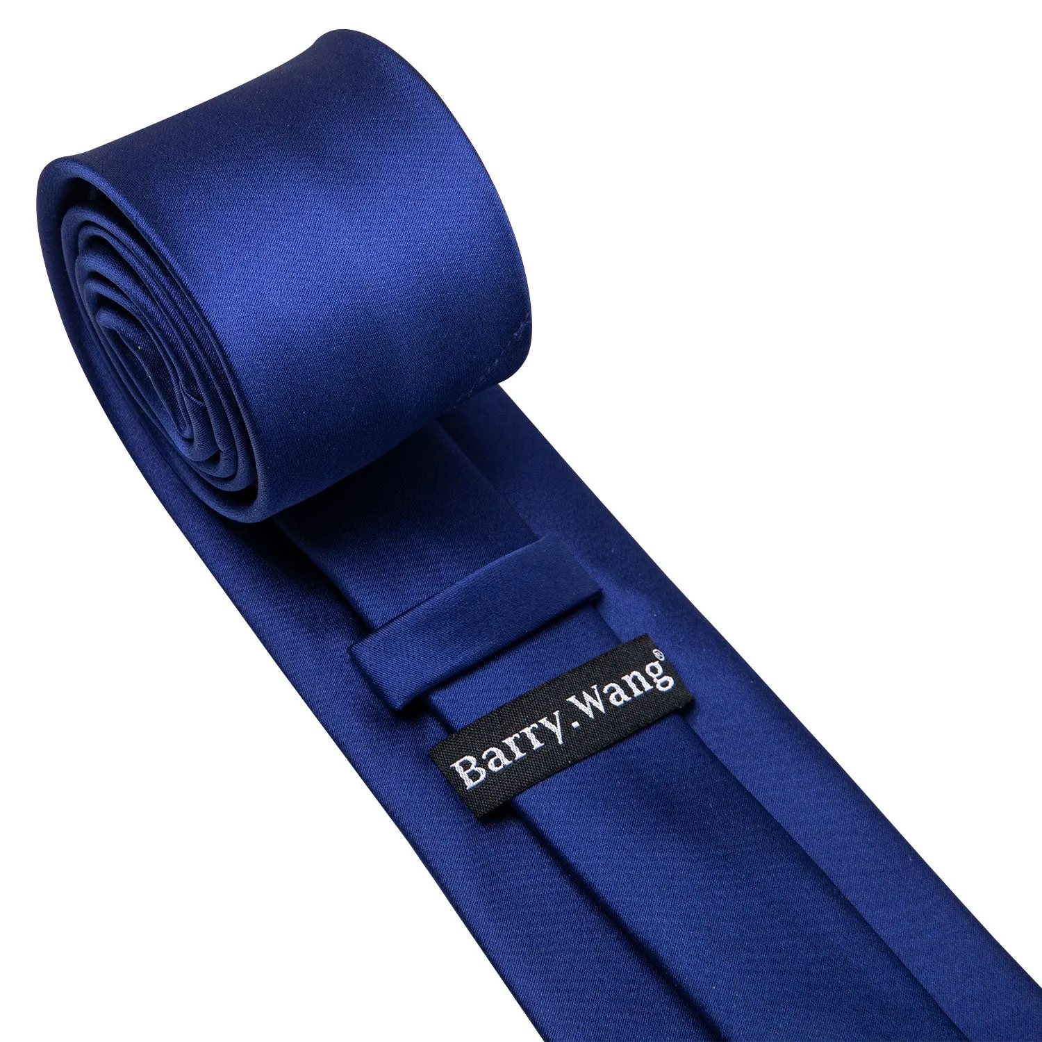 Barry Wang Blue Tie Sapphire Solid Men's Silk Tie Set with Lapel Pin Brooch