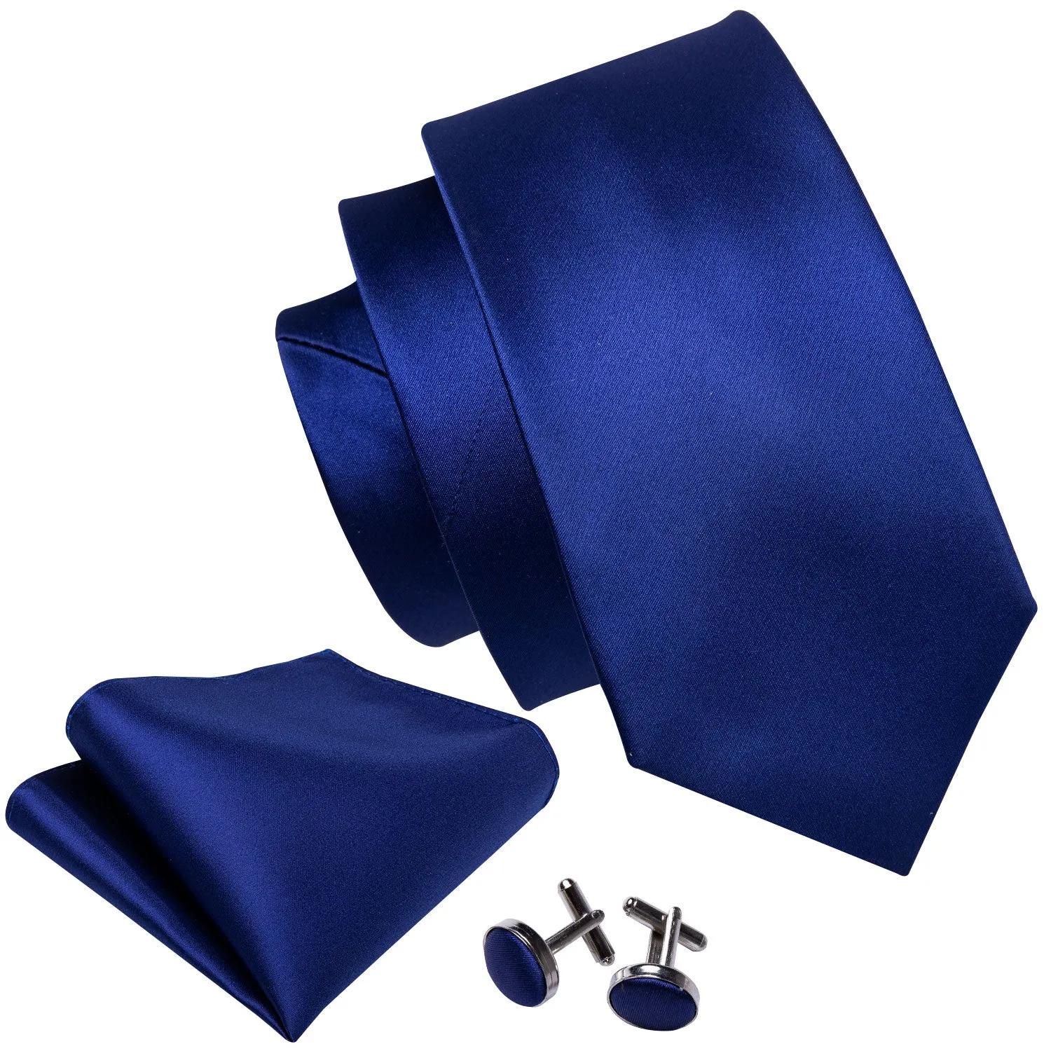 Barry Wang Blue Tie Sapphire Solid Men's Silk Tie Set with Lapel Pin Brooch