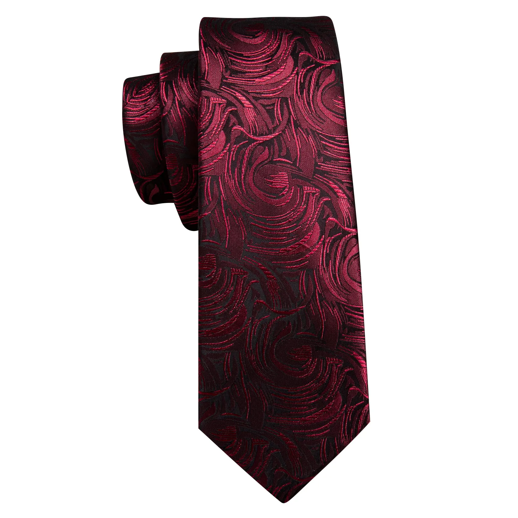 Barry Wang Burgundy Red Paisley Silk Tie Pocket Square Cufflinks Set