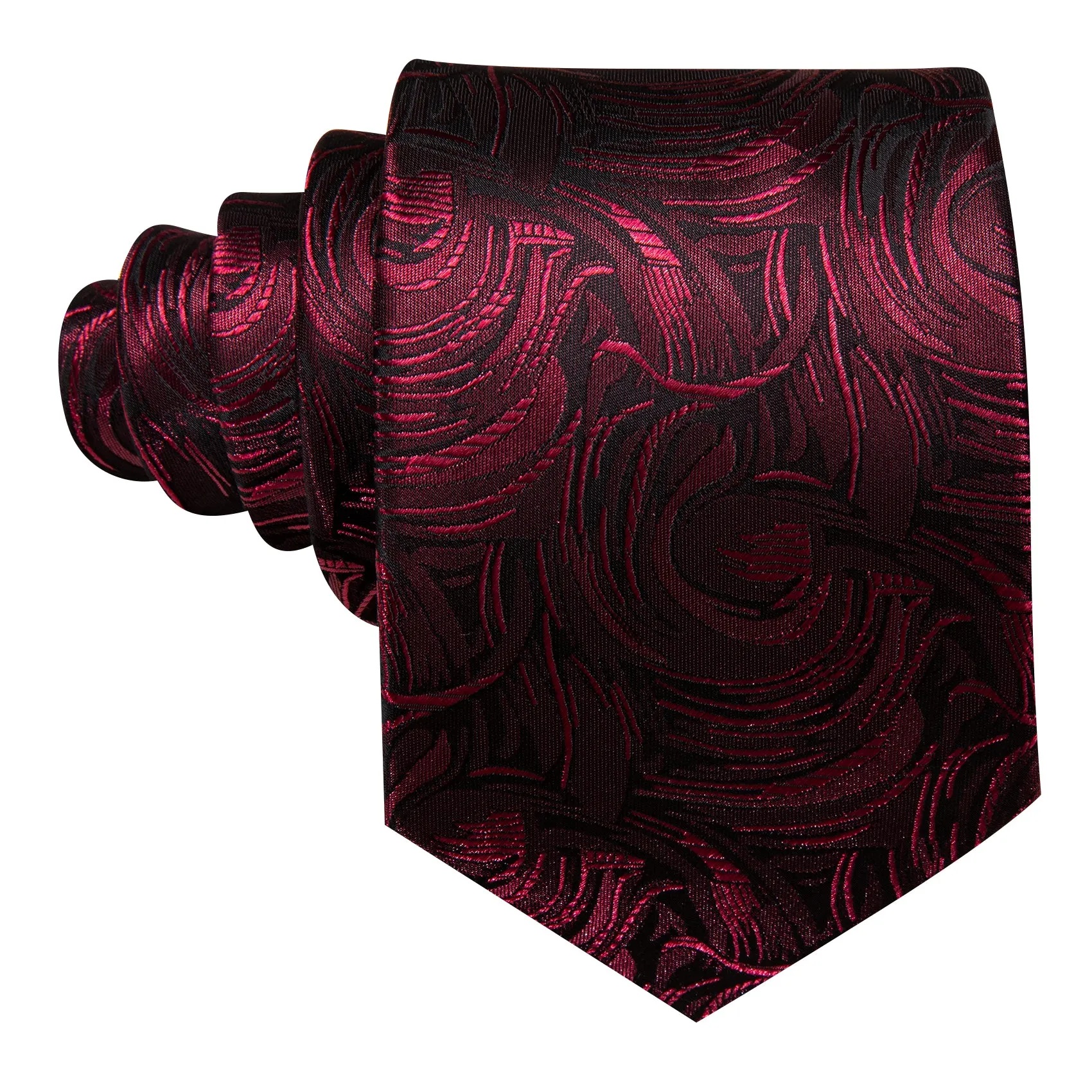 Barry Wang Burgundy Red Paisley Silk Tie Pocket Square Cufflinks Set