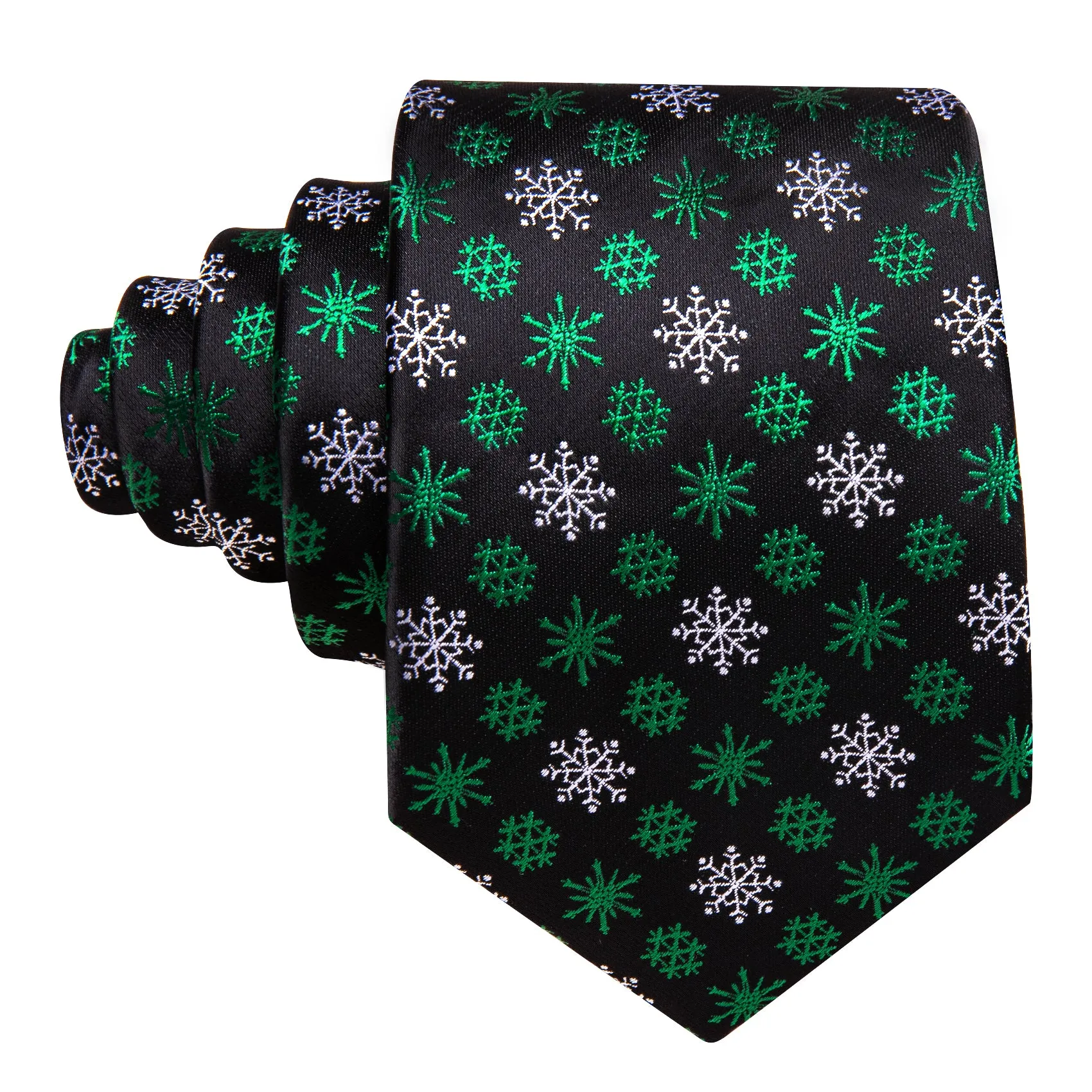 Barry Wang Christmas Tie Black Green White Snowflake Silk Necktie Set