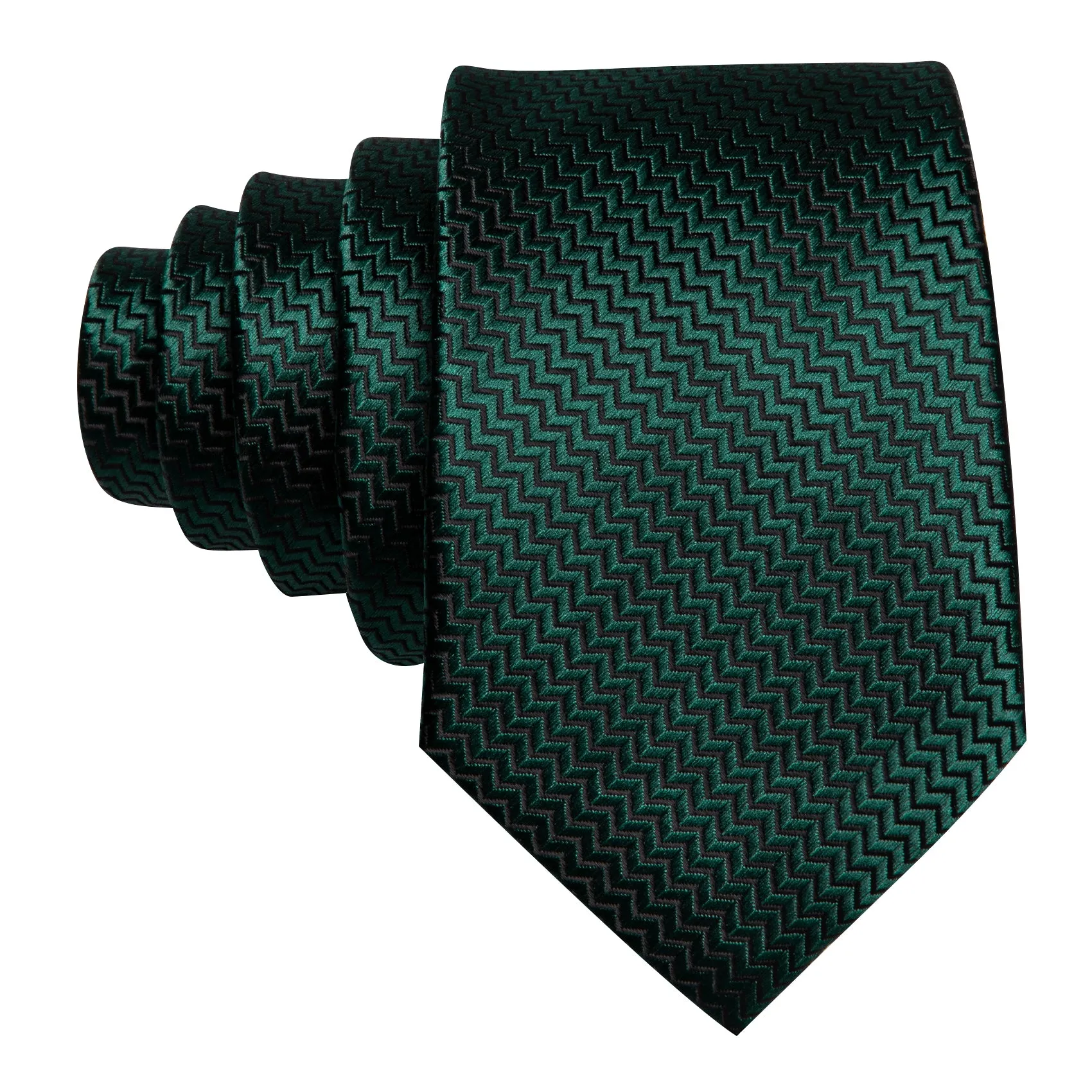 Barry Wang Dark Green Silk 63 Inches Extra Long Tie Pocket Square Cufflinks Set
