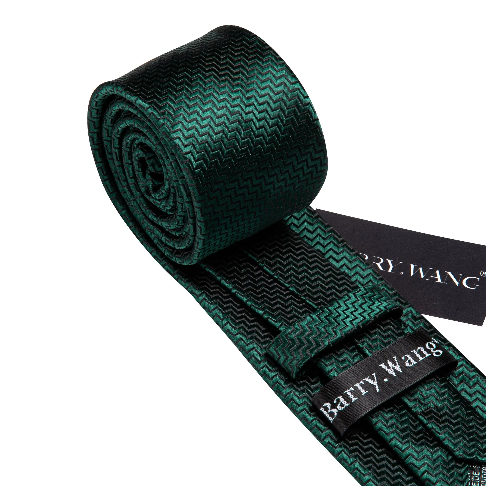 Barry Wang Dark Green Silk 63 Inches Extra Long Tie Pocket Square Cufflinks Set