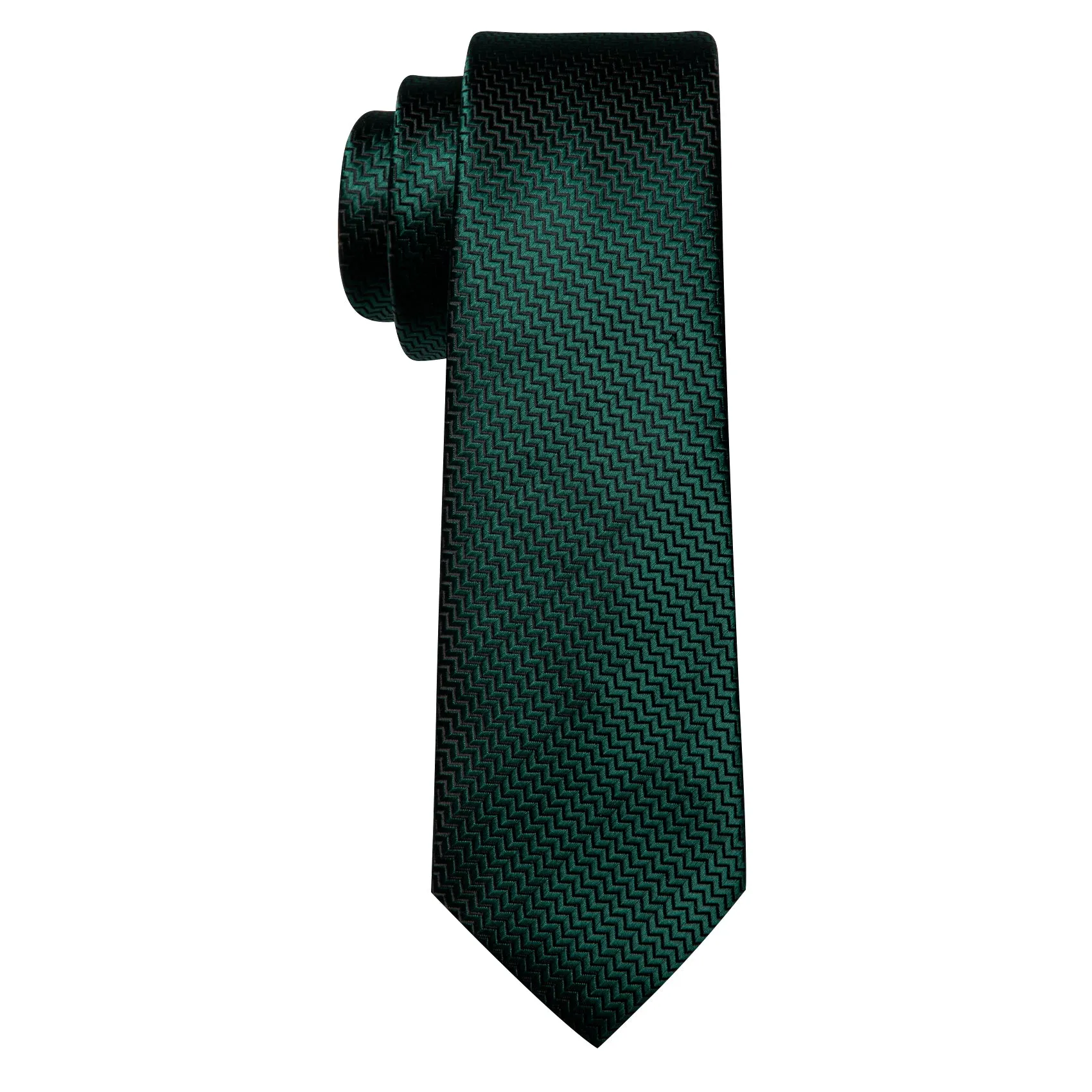 Barry Wang Dark Green Silk 63 Inches Extra Long Tie Pocket Square Cufflinks Set