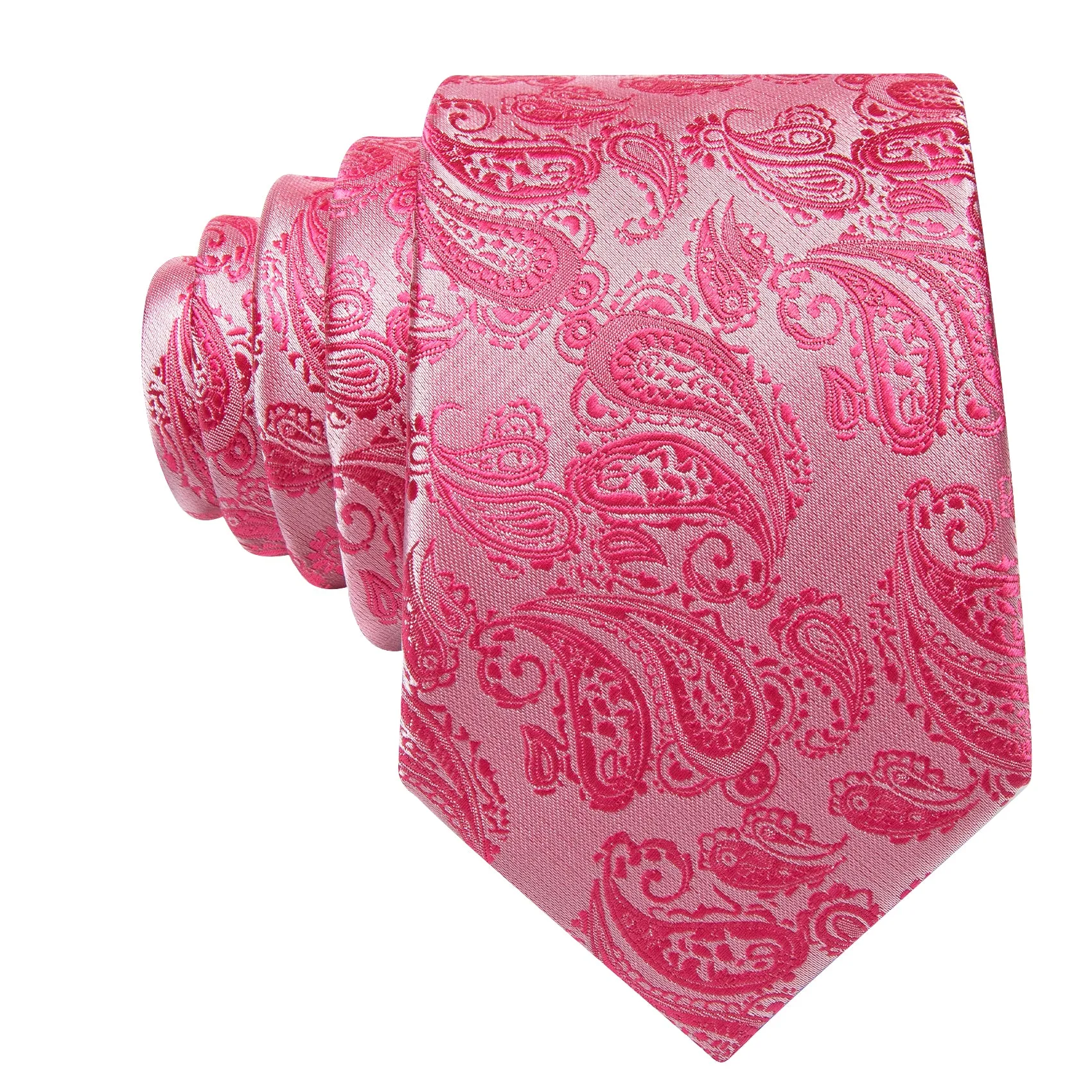 Barry Wang Deep Pink Paisley 63" Extra Long Tie Hanky Cufflinks Set