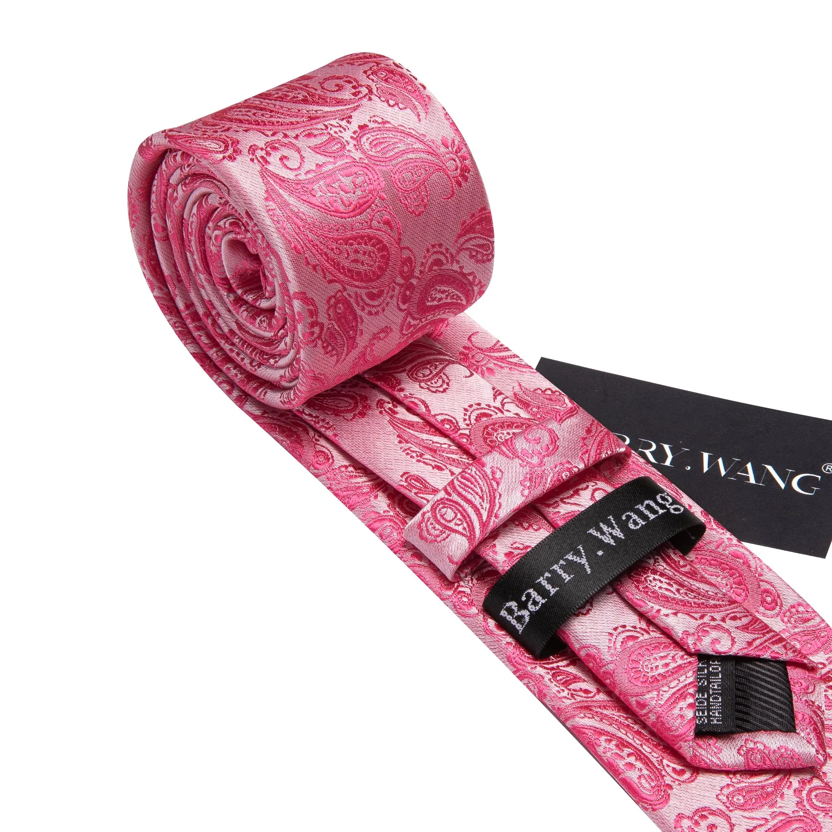 Barry Wang Deep Pink Paisley 63" Extra Long Tie Hanky Cufflinks Set
