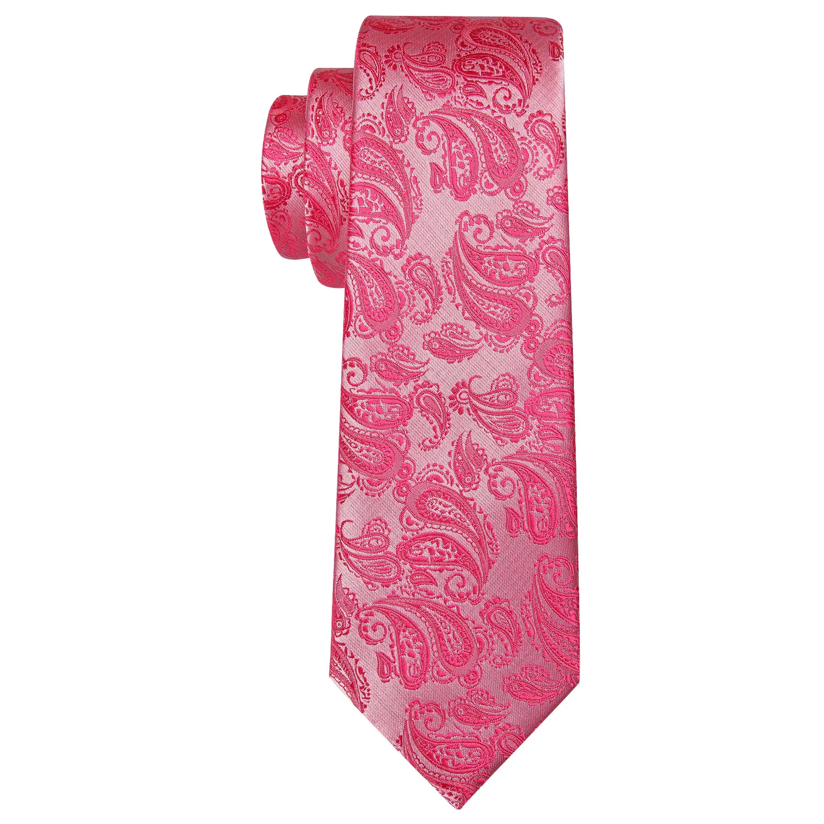 Barry Wang Deep Pink Paisley 63" Extra Long Tie Hanky Cufflinks Set