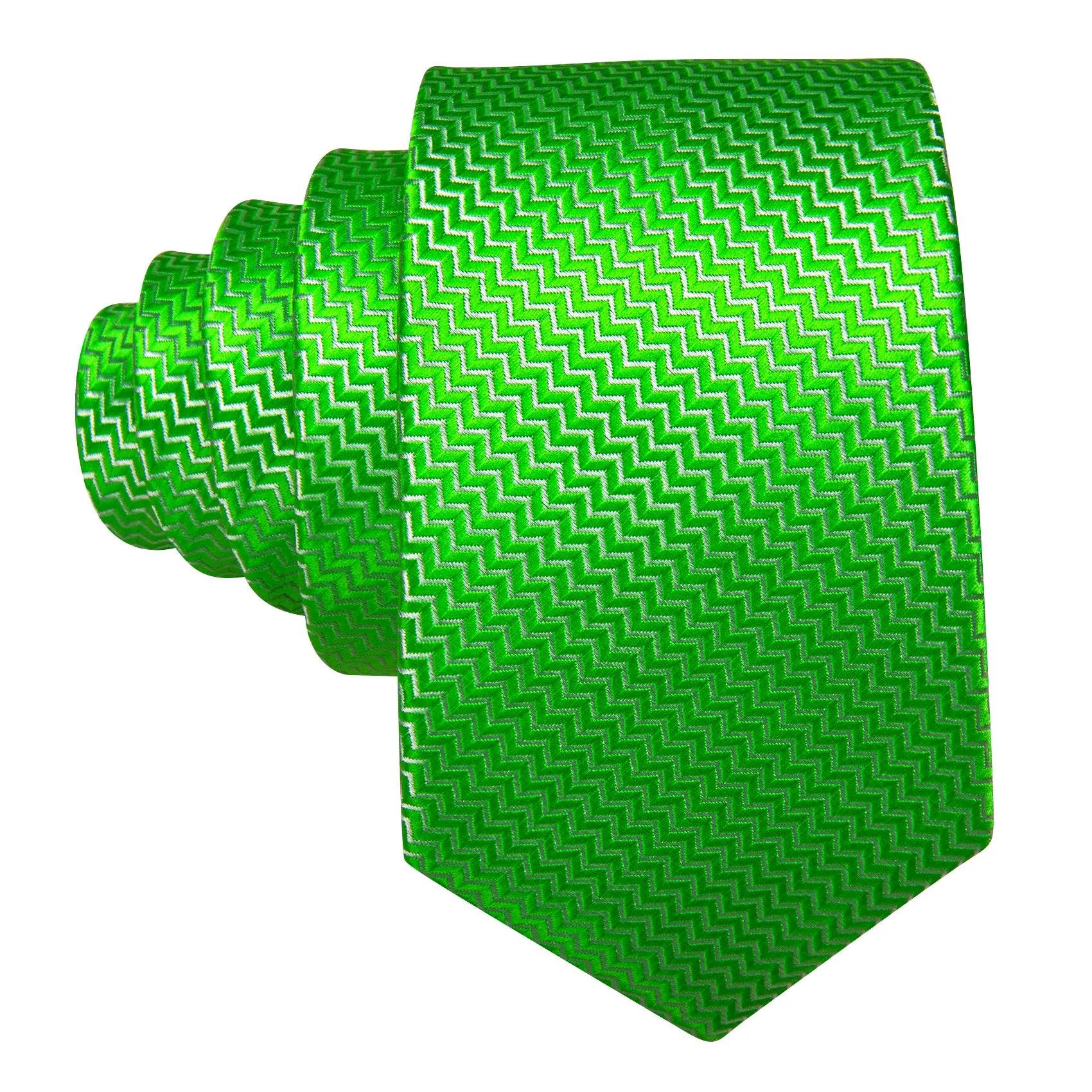 Barry Wang Extra Long Tie Green Curve Silk 63 Inches Tie Hanky Cufflinks Set