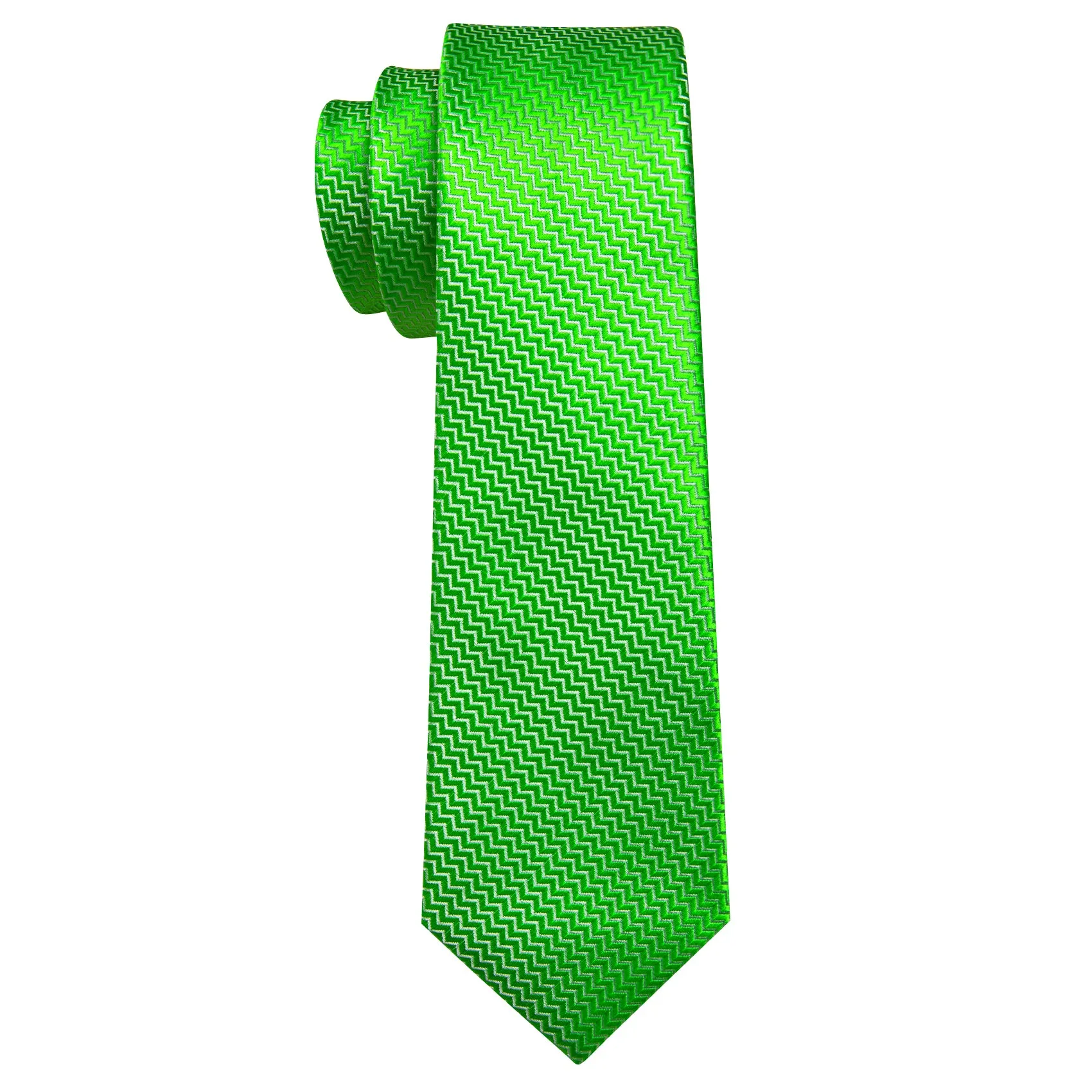 Barry Wang Extra Long Tie Green Curve Silk 63 Inches Tie Hanky Cufflinks Set