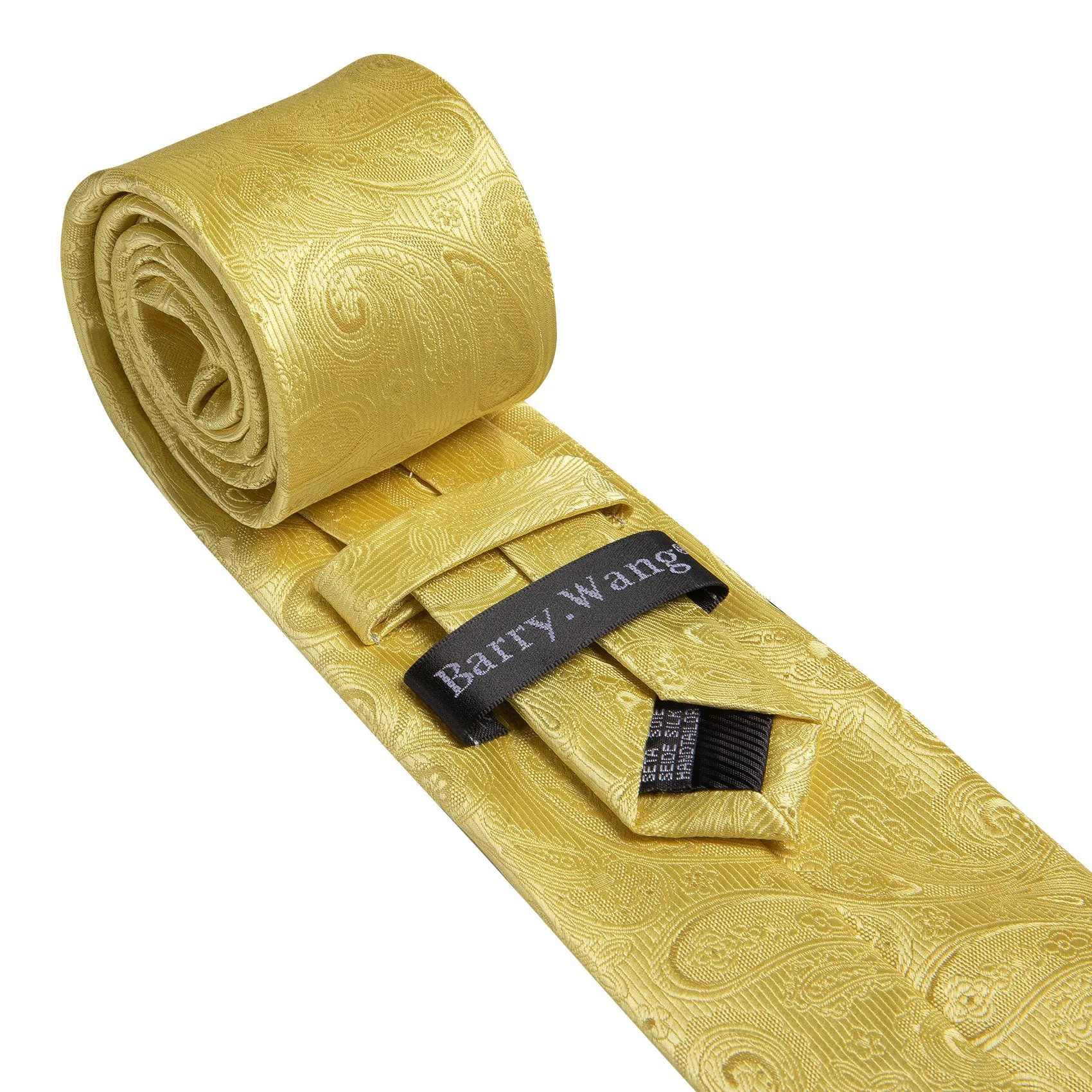 Barry Wang Gold Neckties Paisley Silk Tie Handkerchief Cufflinks Set