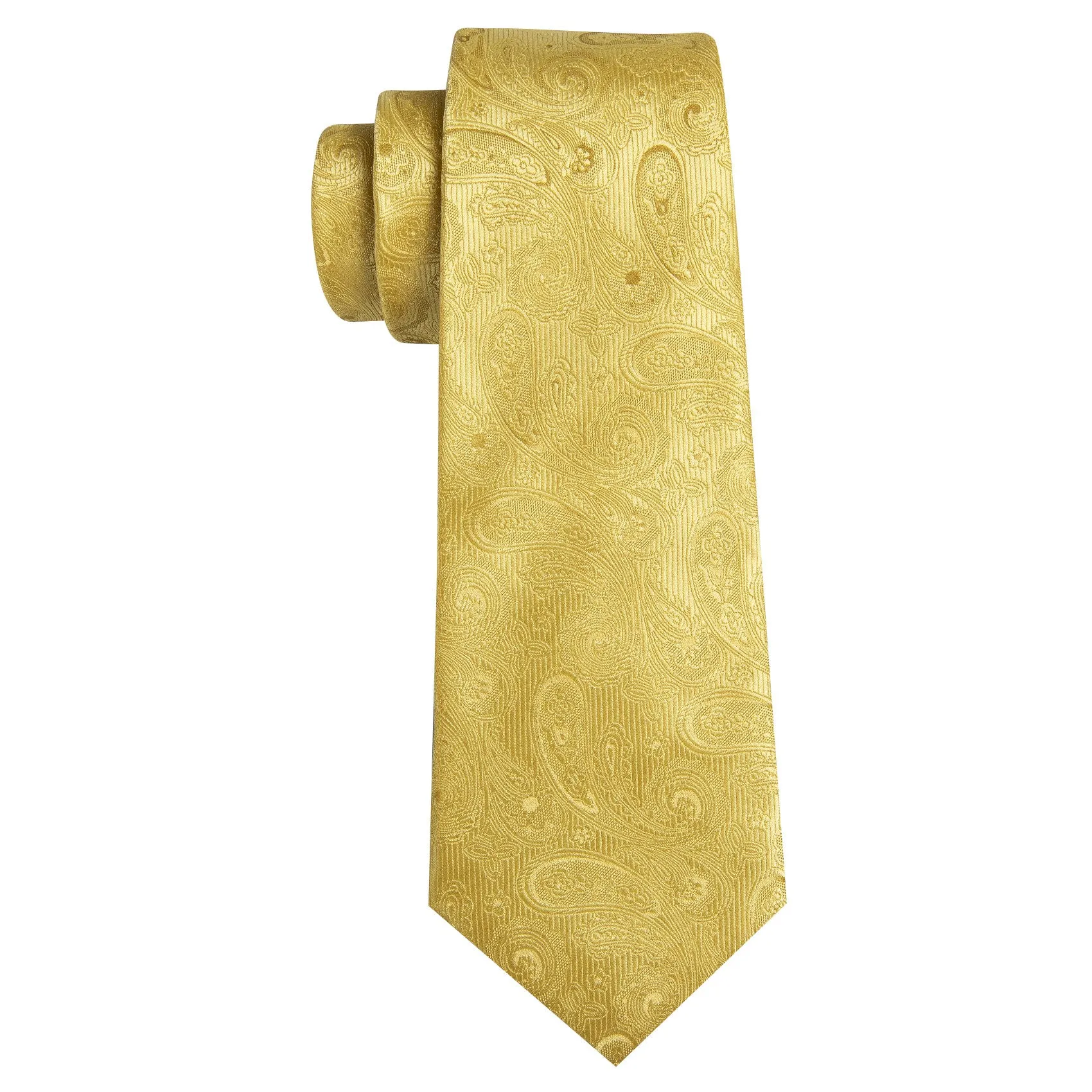 Barry Wang Gold Neckties Paisley Silk Tie Handkerchief Cufflinks Set