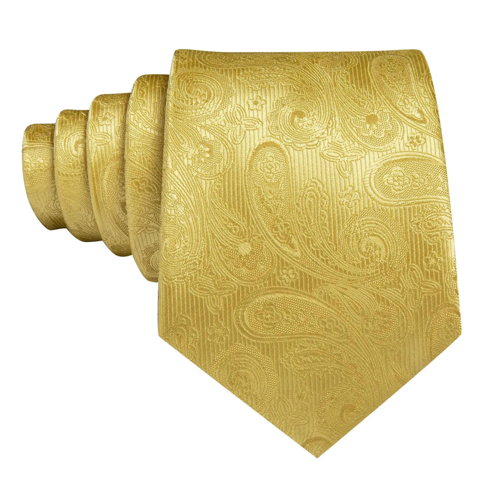 Barry Wang Gold Neckties Paisley Silk Tie Handkerchief Cufflinks Set