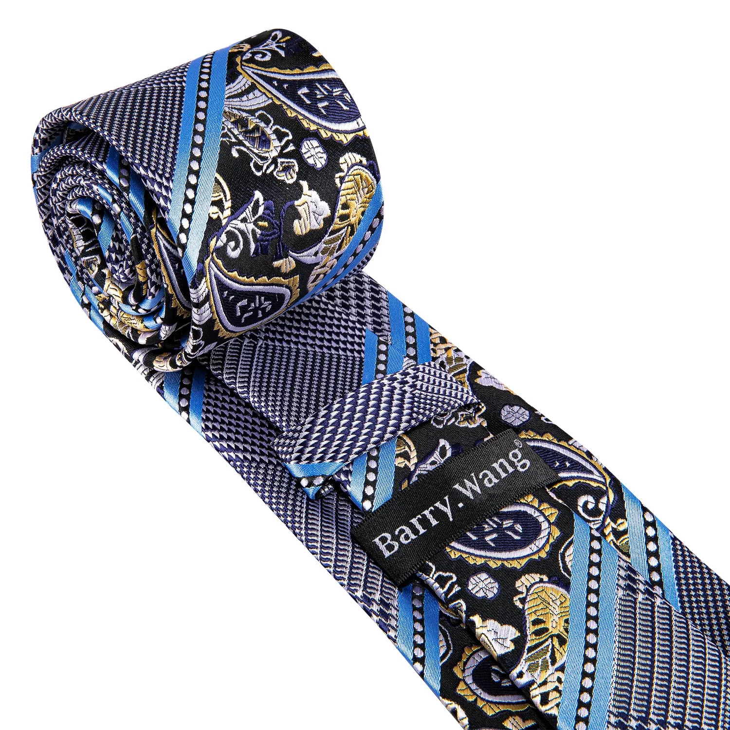 Barry Wang Grey Blue Novelty Tie Pocket Square Cufflinks Set for Men