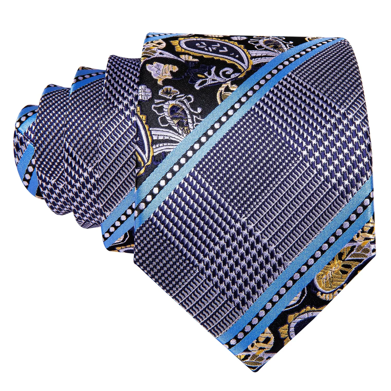 Barry Wang Grey Blue Novelty Tie Pocket Square Cufflinks Set for Men