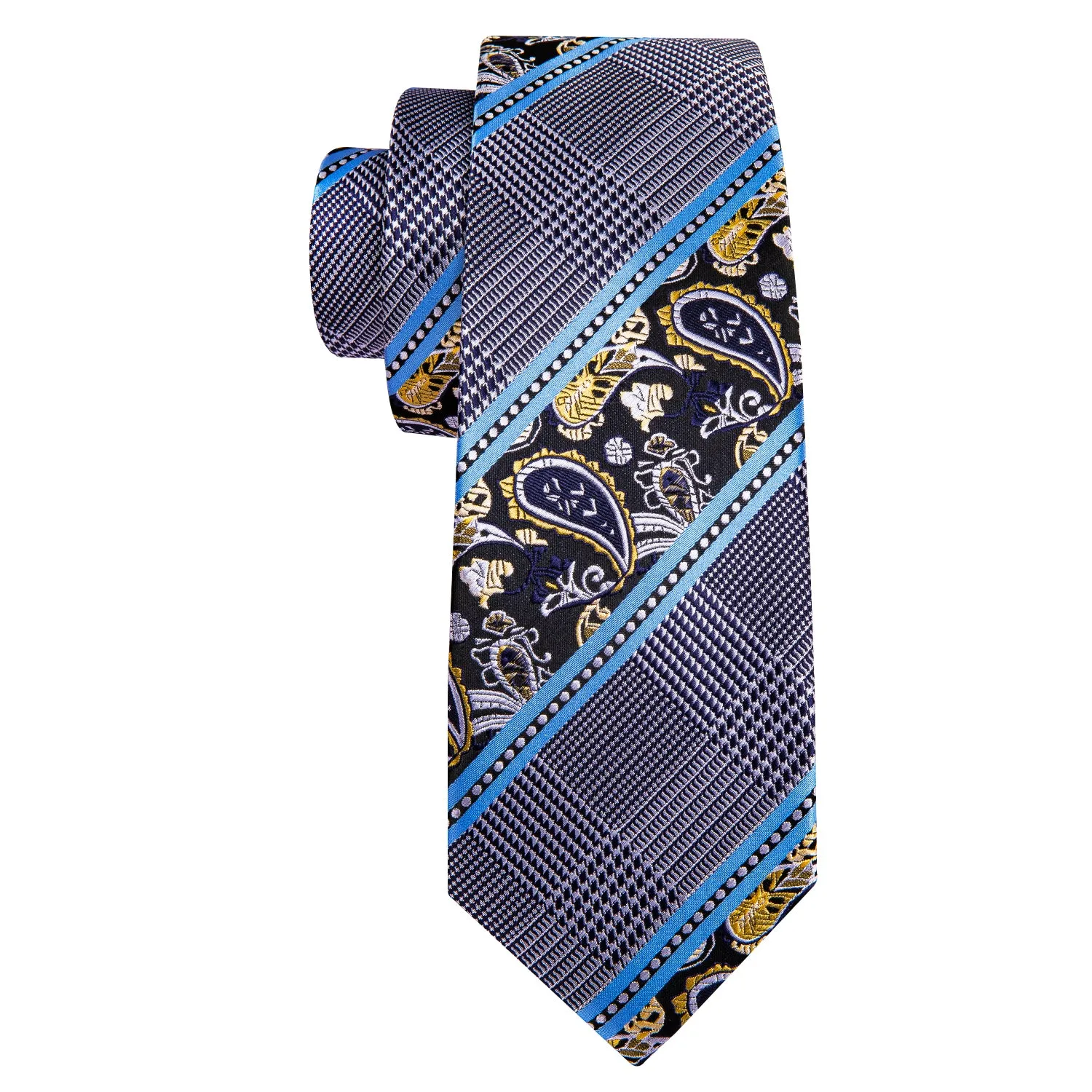 Barry Wang Grey Blue Novelty Tie Pocket Square Cufflinks Set for Men