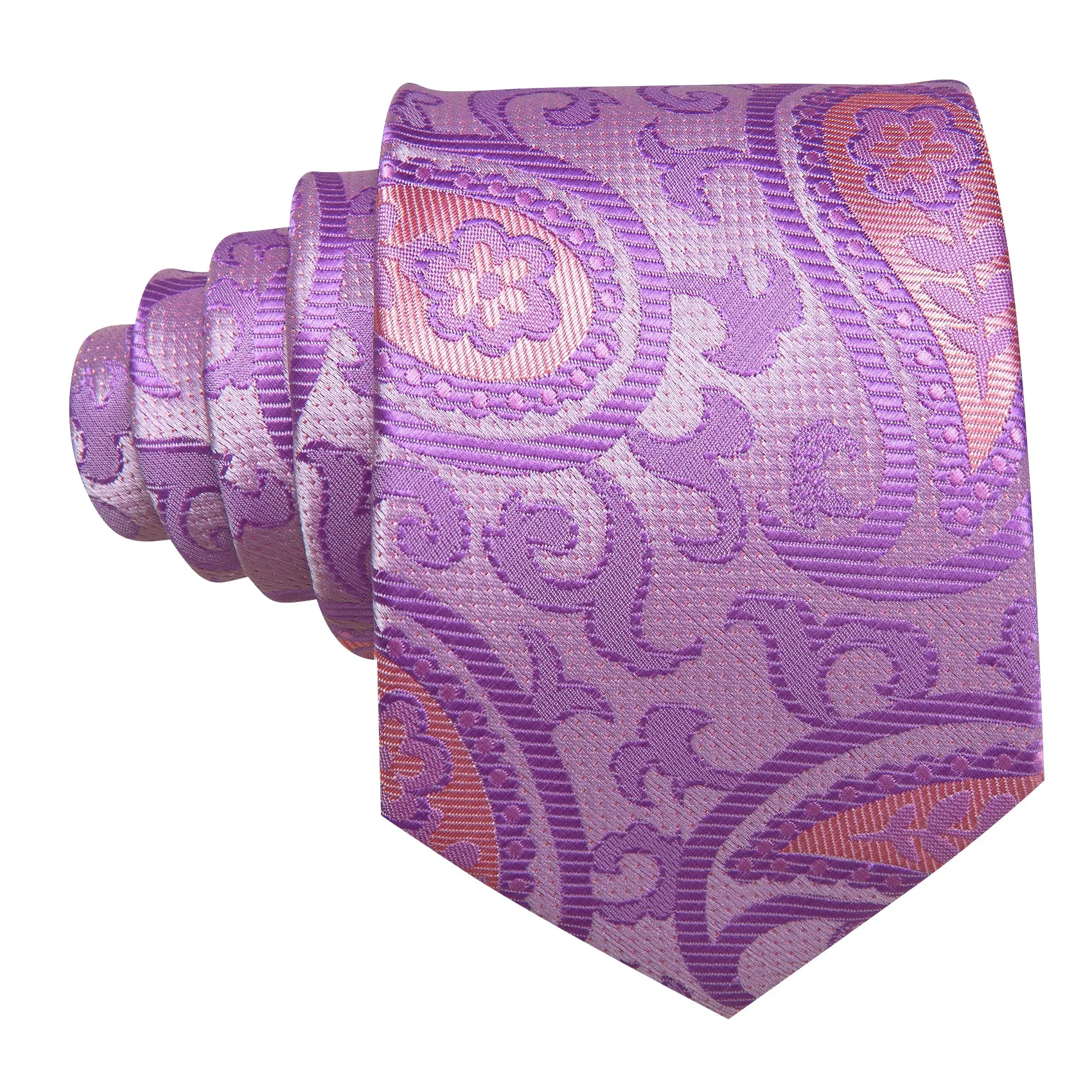 Barry Wang Lavender Purple Pink Paisley Silk Tie Hanky Cufflinks Set