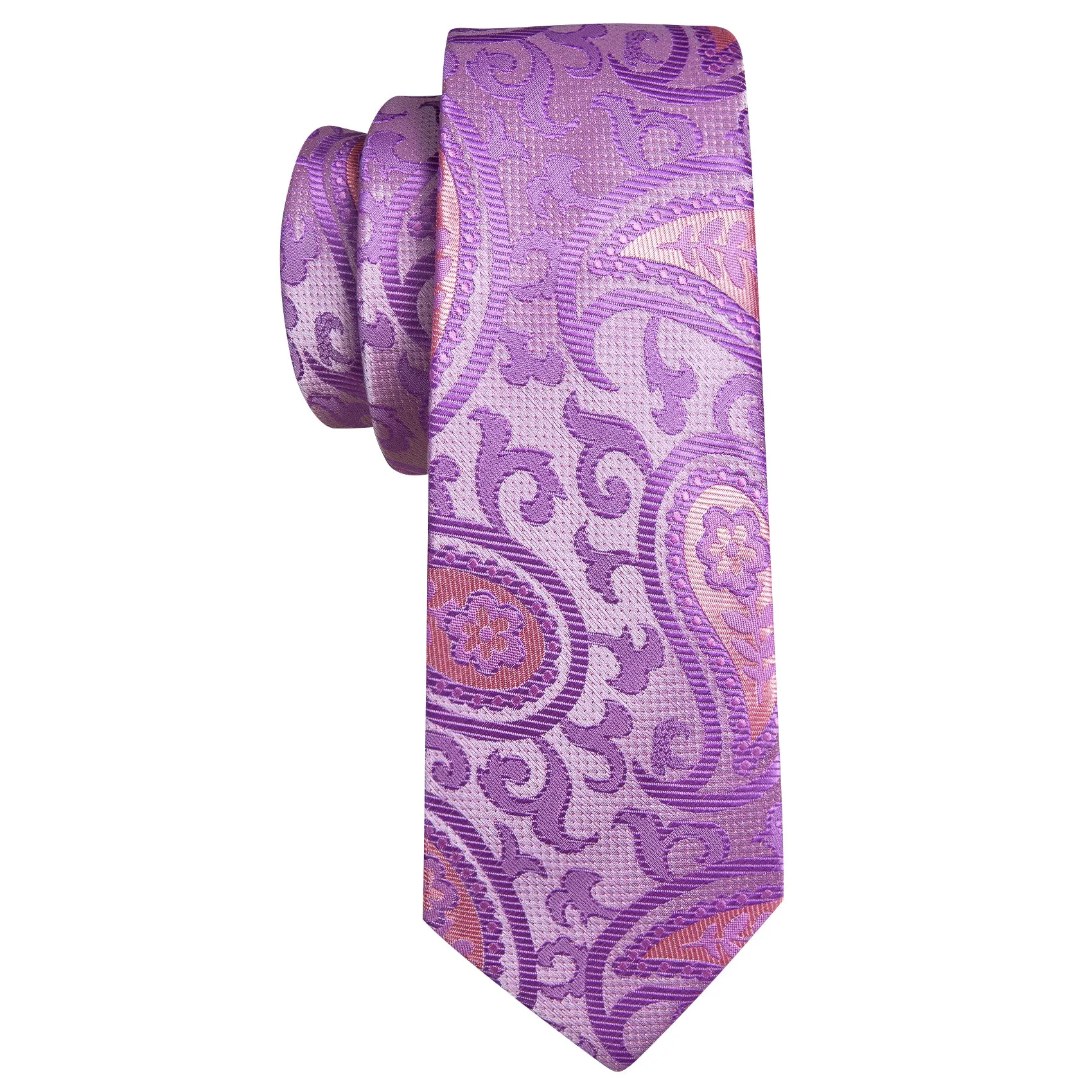 Barry Wang Lavender Purple Pink Paisley Silk Tie Hanky Cufflinks Set