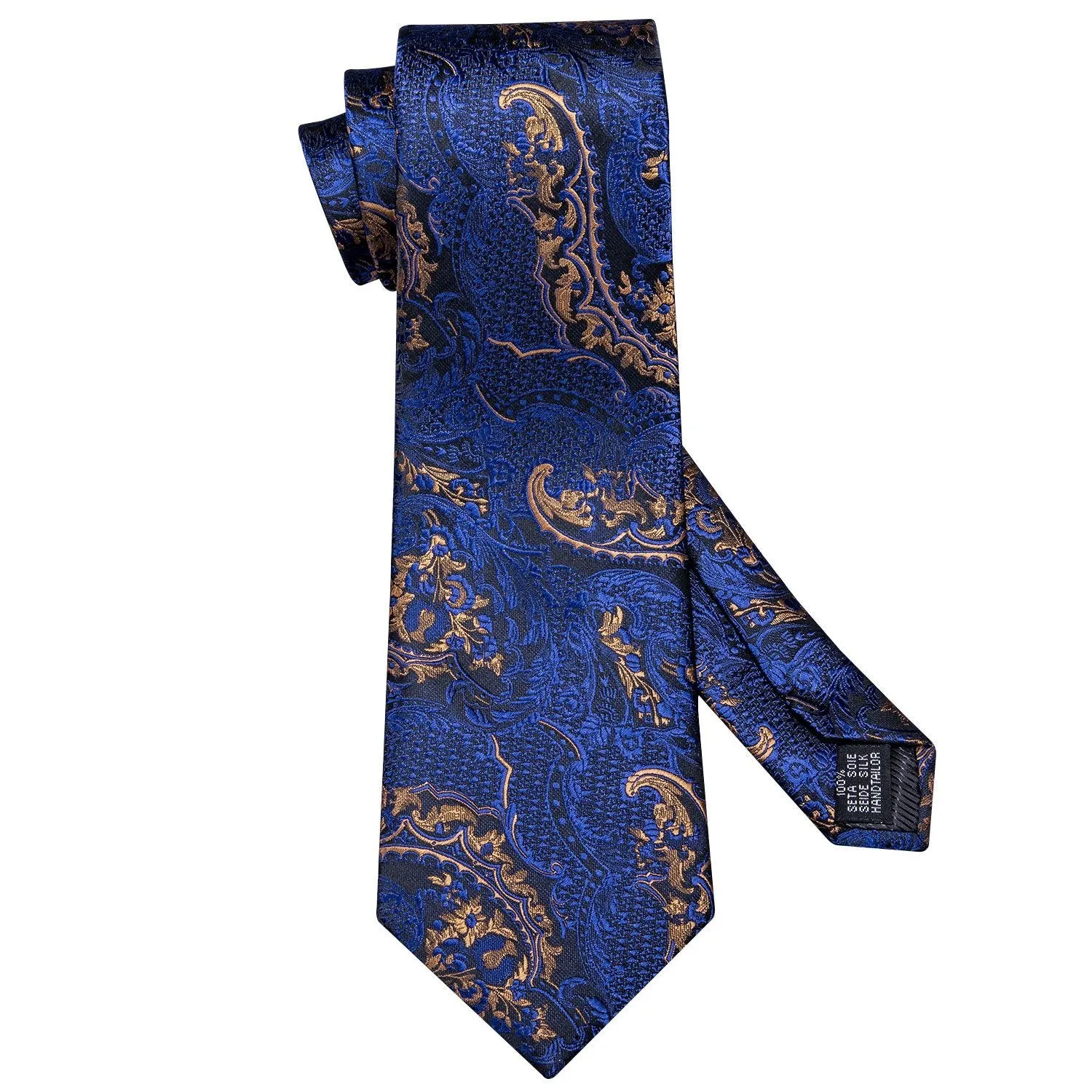 Barry Wang Luxury Blue Golden Paisley Scarf with Tie Set
