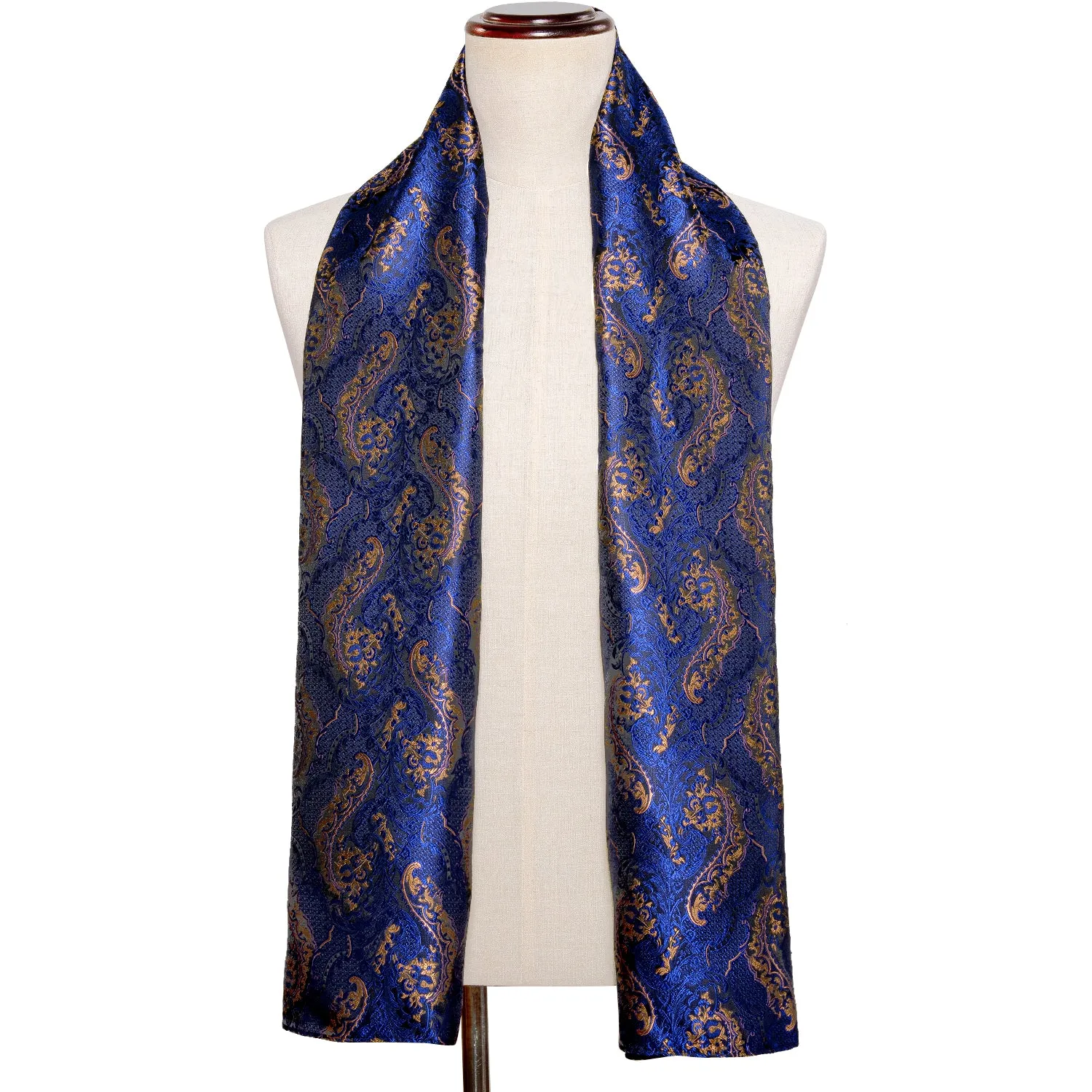 Barry Wang Luxury Blue Golden Paisley Scarf with Tie Set