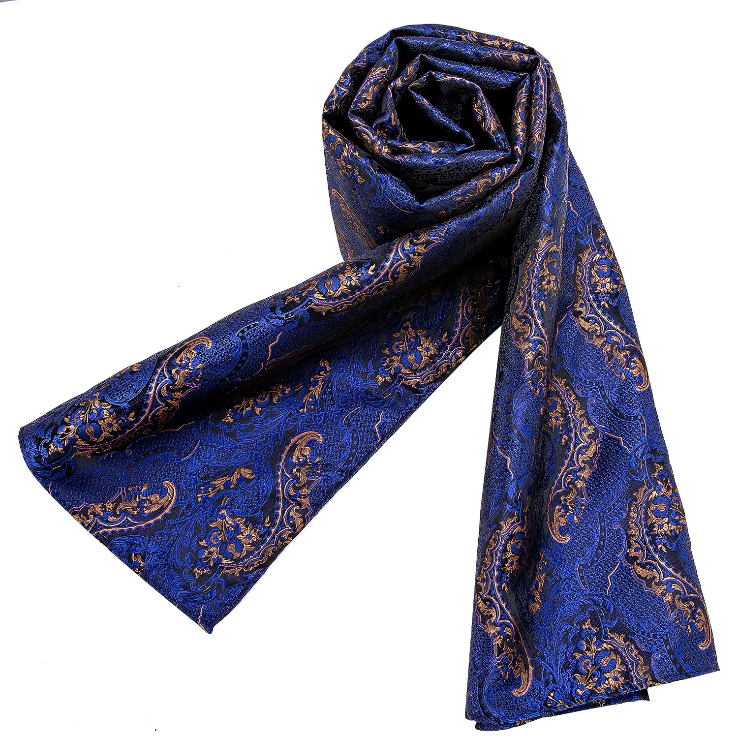 Barry Wang Luxury Blue Golden Paisley Scarf with Tie Set