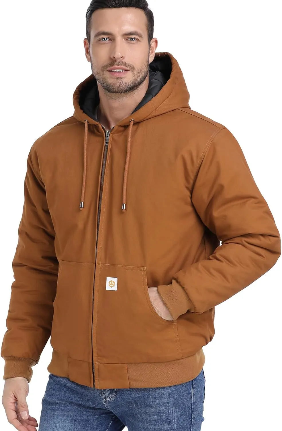 CARWORNIC Men's Winter Hooded Active Jacket with Warm Quilted-Lined Cotton Outdoor Workwear Coats
