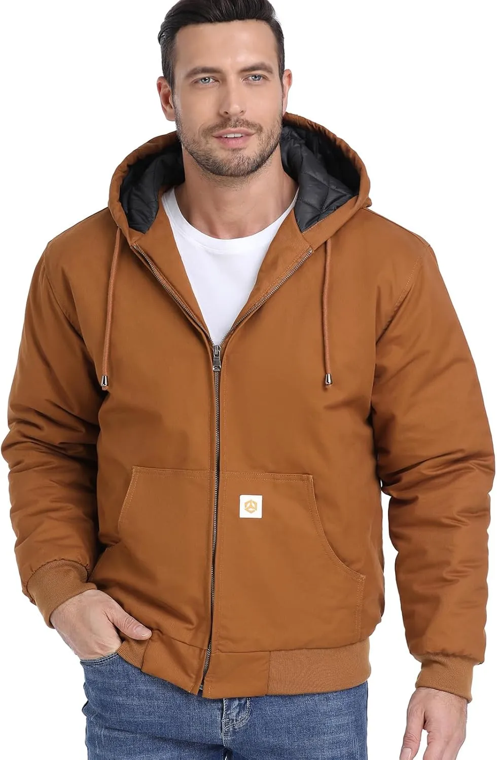 CARWORNIC Men's Winter Hooded Active Jacket with Warm Quilted-Lined Cotton Outdoor Workwear Coats